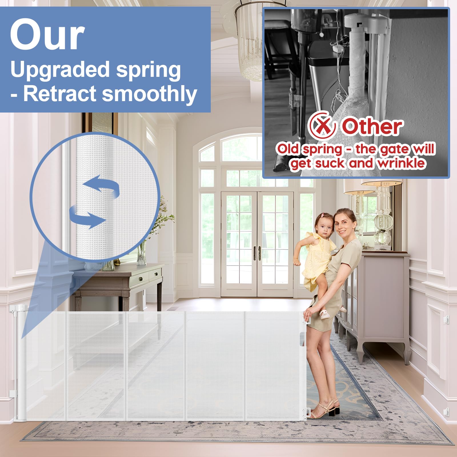 Reinforced 120 Inch Extra Wide Retractable Baby Gates Extra Wide Baby Gates for Large Openings Baby Gates Extra Wide Retractable