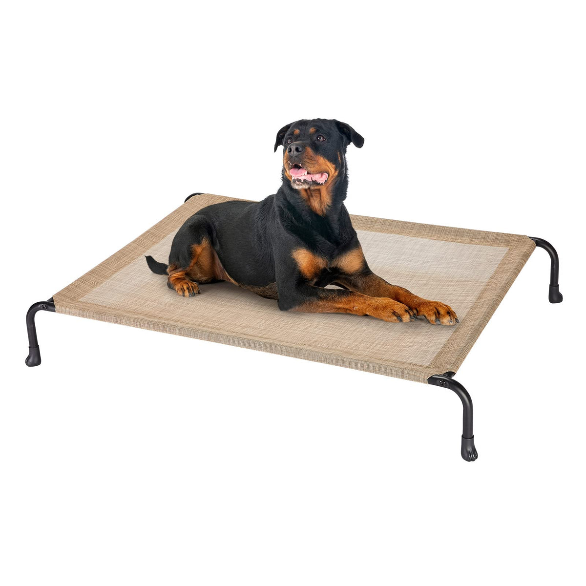 Veehoo Outdoor Elevated Dog Bed, Cooling Raised Dog Cots Beds With No-Slip Feet, Durable Pet Bed For Large Medium Dogs, Washable & Chew Proof Mesh Fabric Cots For Indoor Outdoor, Large, Beige Coffee