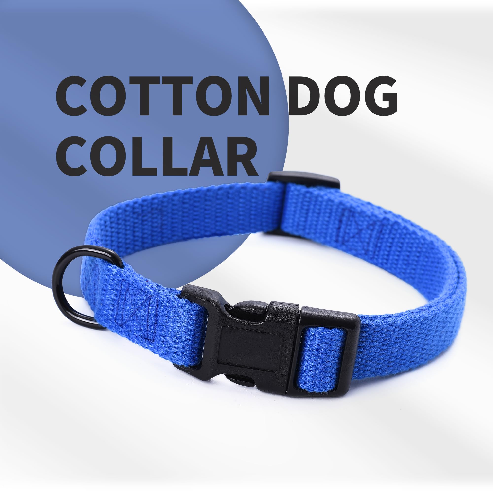 Mile High Life Soft & Strong Poly Cotton Adjustable Dog Collar With Quick Release Buckle For Small To Large Dogs(Blue, Large Nec