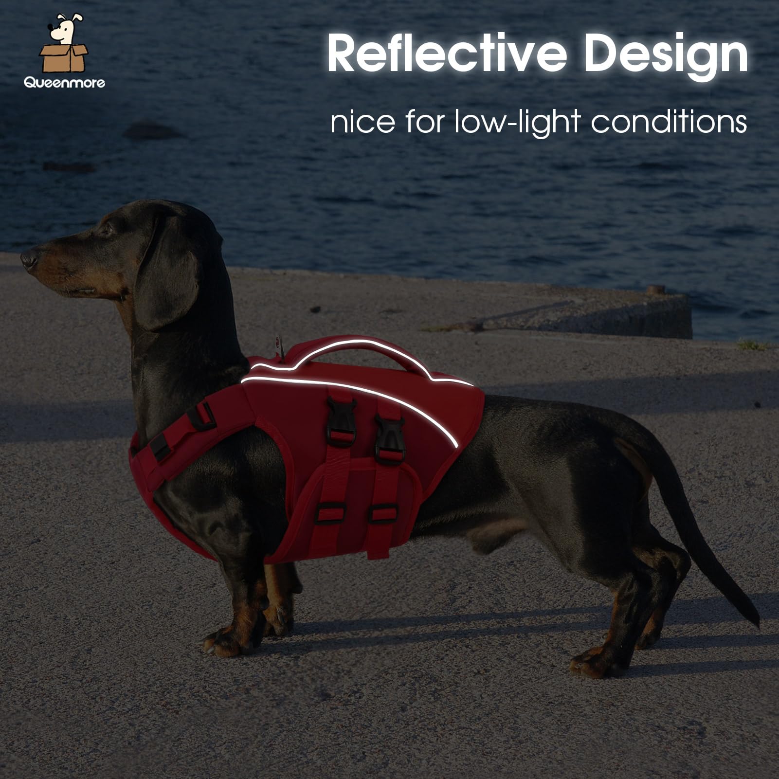 Queenmore Dog Life Vest For Swimming Boating,Adjustable Large Ripstop Dog Life Vest,Dog Lifesaver With Superior Buoyancy And Res