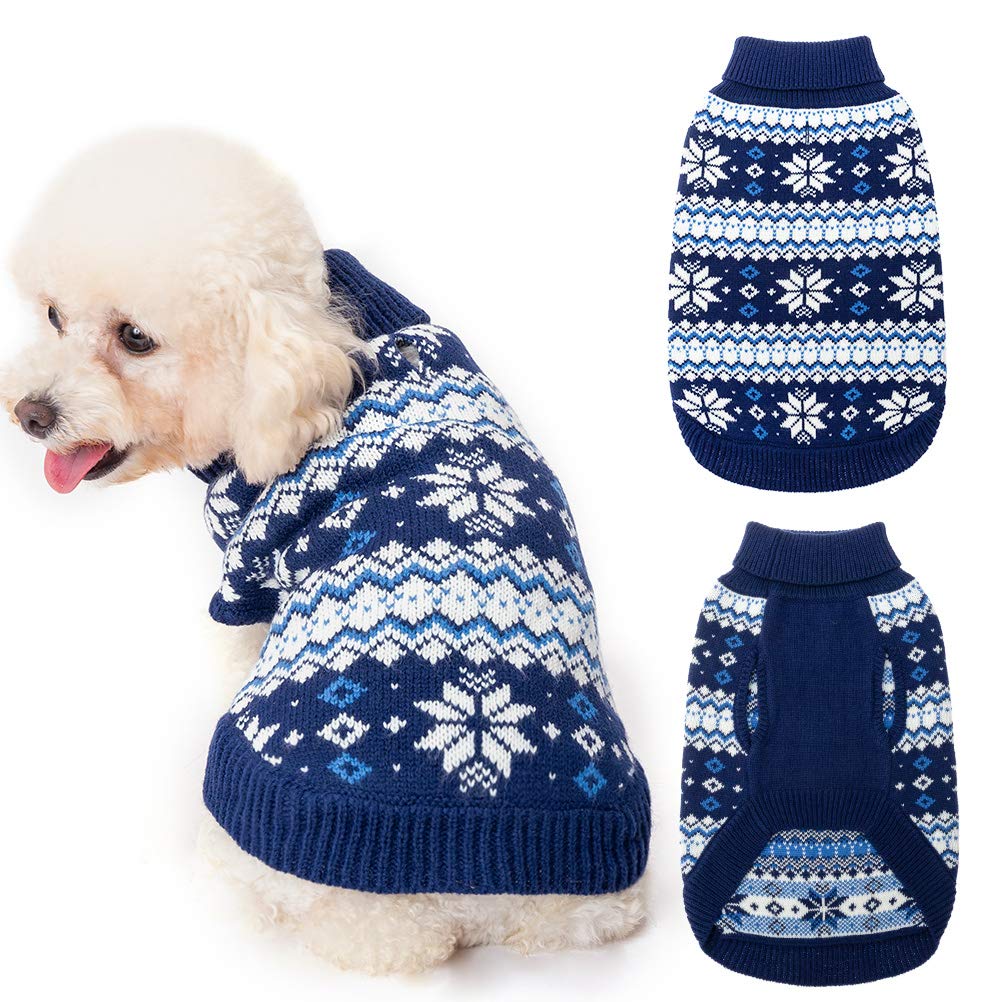 Kooltail Cable Knit Dog Sweater Turtleneck, Cold Weather Pullover Classic Knitwear, Snowflake Pattern Thick Warm Winter Pet Clothes, Dog Christmas Sweater For Small Medium Large Dogs Cats, Navy Blue S