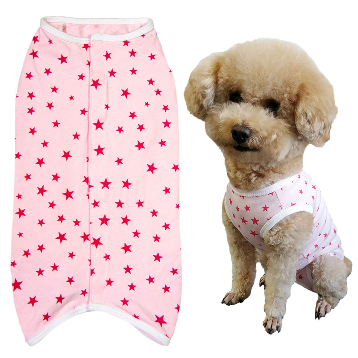 Dogs Recovery Suit Post Surgery Shirt For Puppy, Wound Protective Clothes For Little Animals(Pink Stars-M)