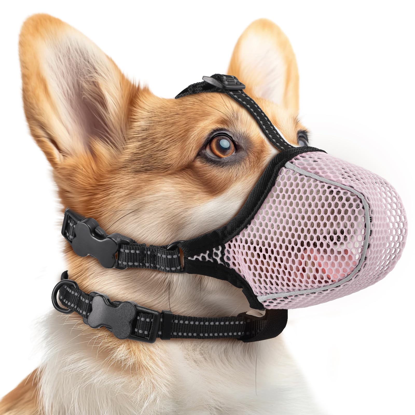 Dog Muzzle,Mesh Soft Muzzle For Small Medium Large Sized Dogs, Breathable Reflective Adjustable Puppy Muzzles With Collar For Sc
