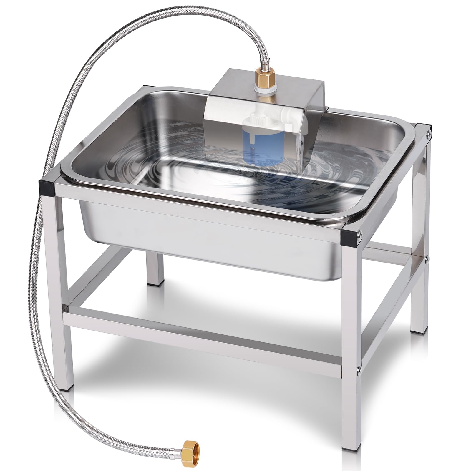 KHEARPSL 3Gal Automatic Dog Water Bowl Dispenser for Large Dogs Outdoor Elevated Dog Water Bowl with Stand, Stainless Steel Pet 