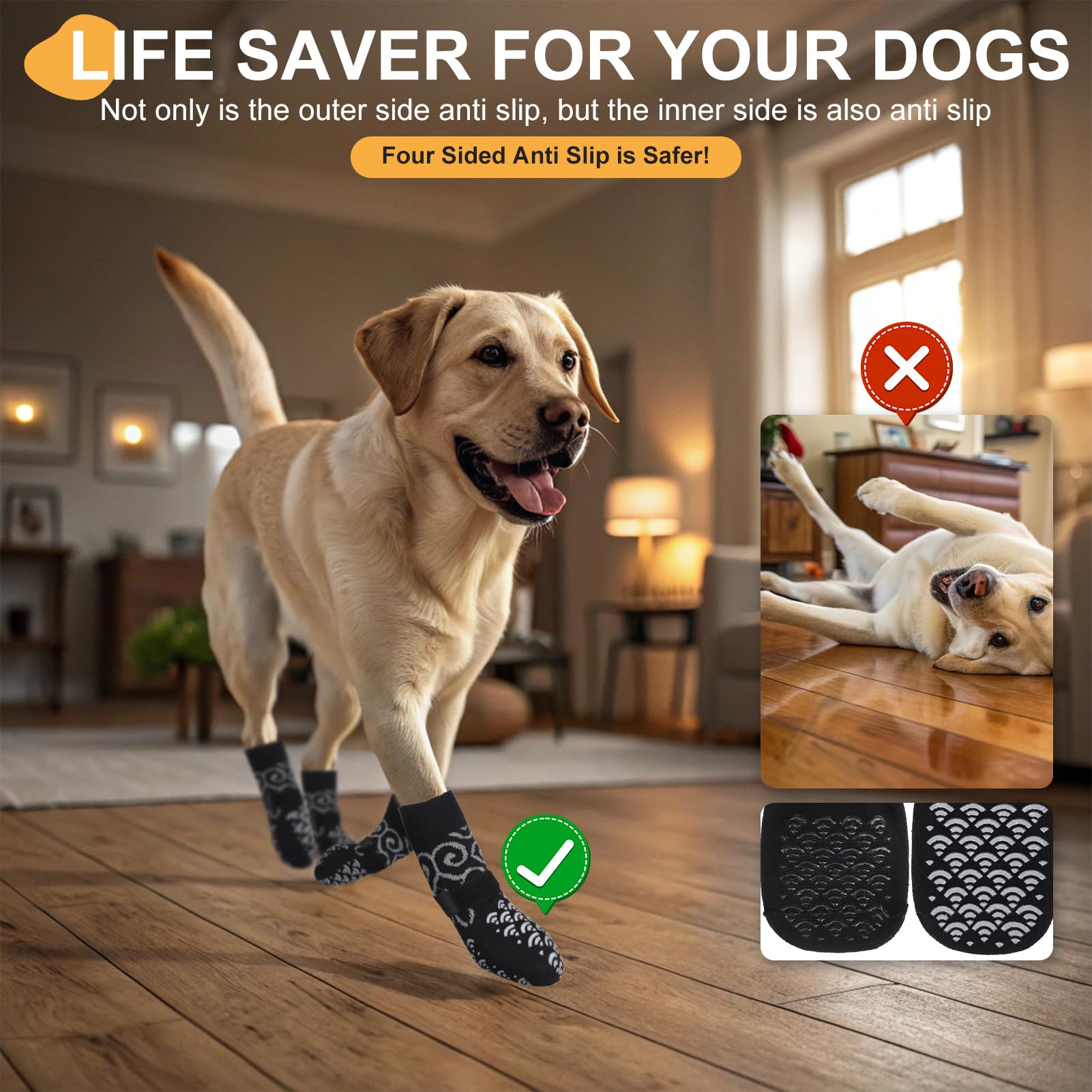 K9Meme Anti Slip Dog Socks With Four Sides Grips For Hardwood Floors, Extra Traction Control No Twist - Dog Shoes Paw Protector