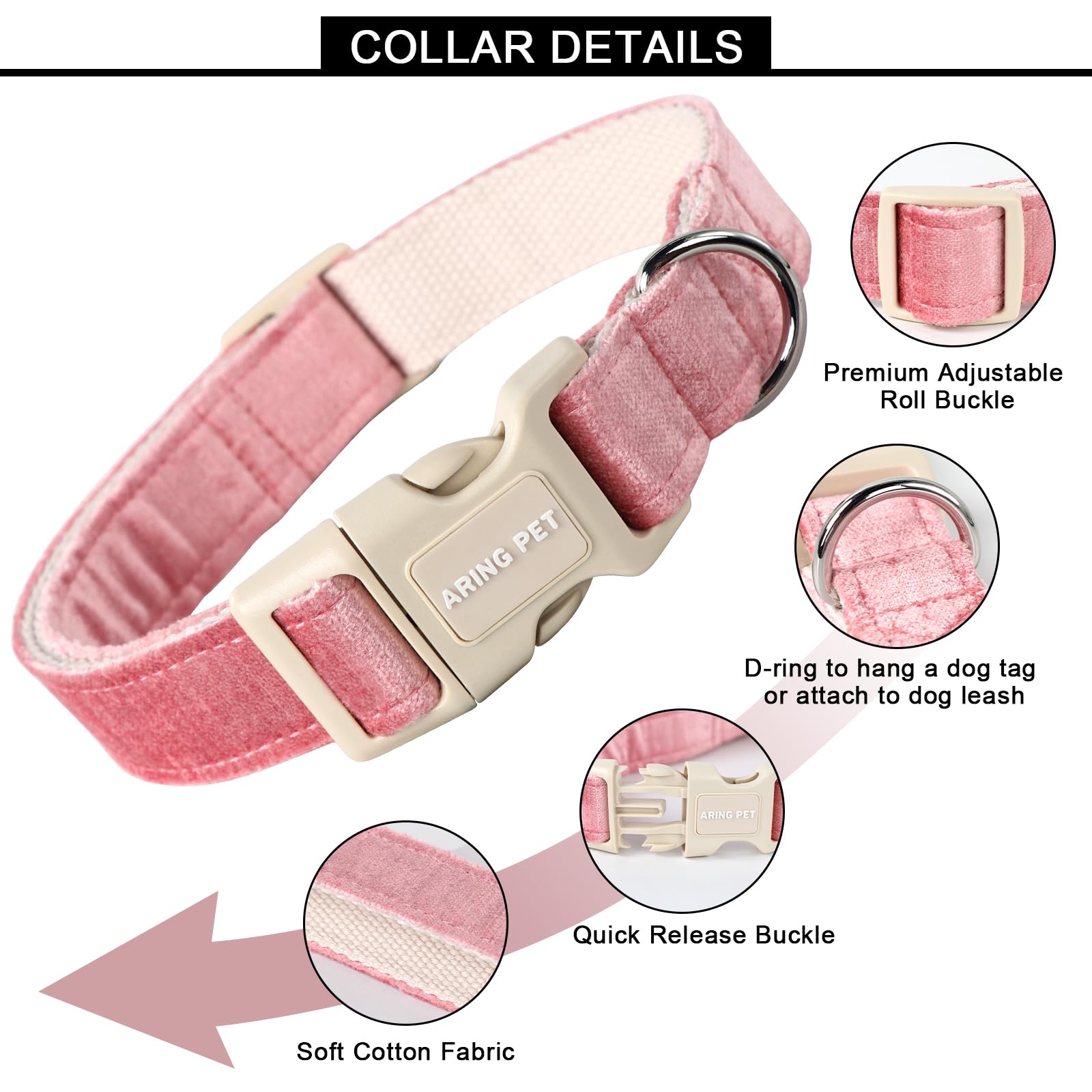 Aring Pet Pink Dog Collar-Cute Dog Collar For Small Dogs, Lightweight Cotton Wedding Pet Collars With Quick Release Buckle For Small Medium Large Dog