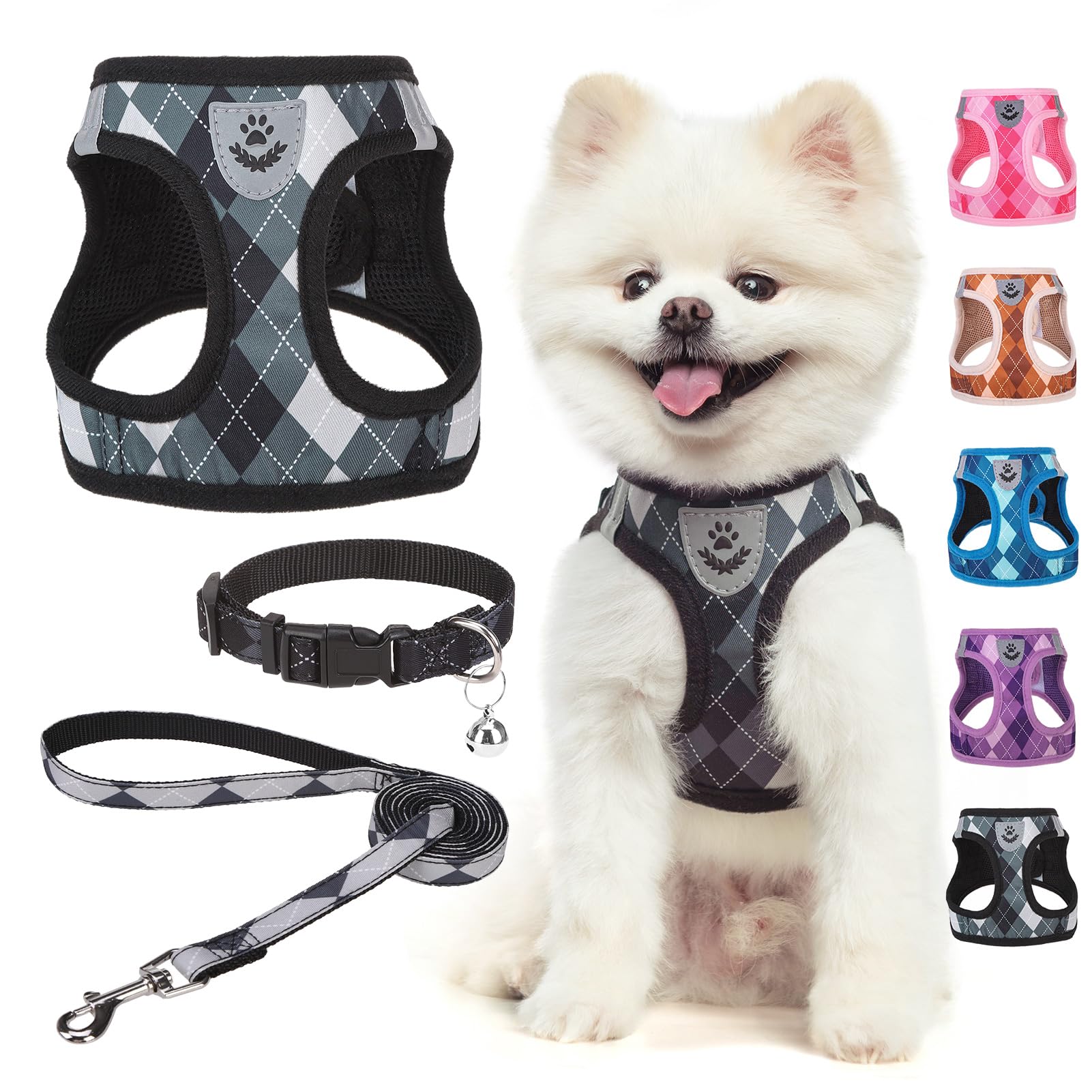 Scenereal Dog Harness Collar And Leash Set, Step-In No Pull Pet Vest Harnesses For Small Medium Dogs Puppy Cats, Soft Mesh No-Ch