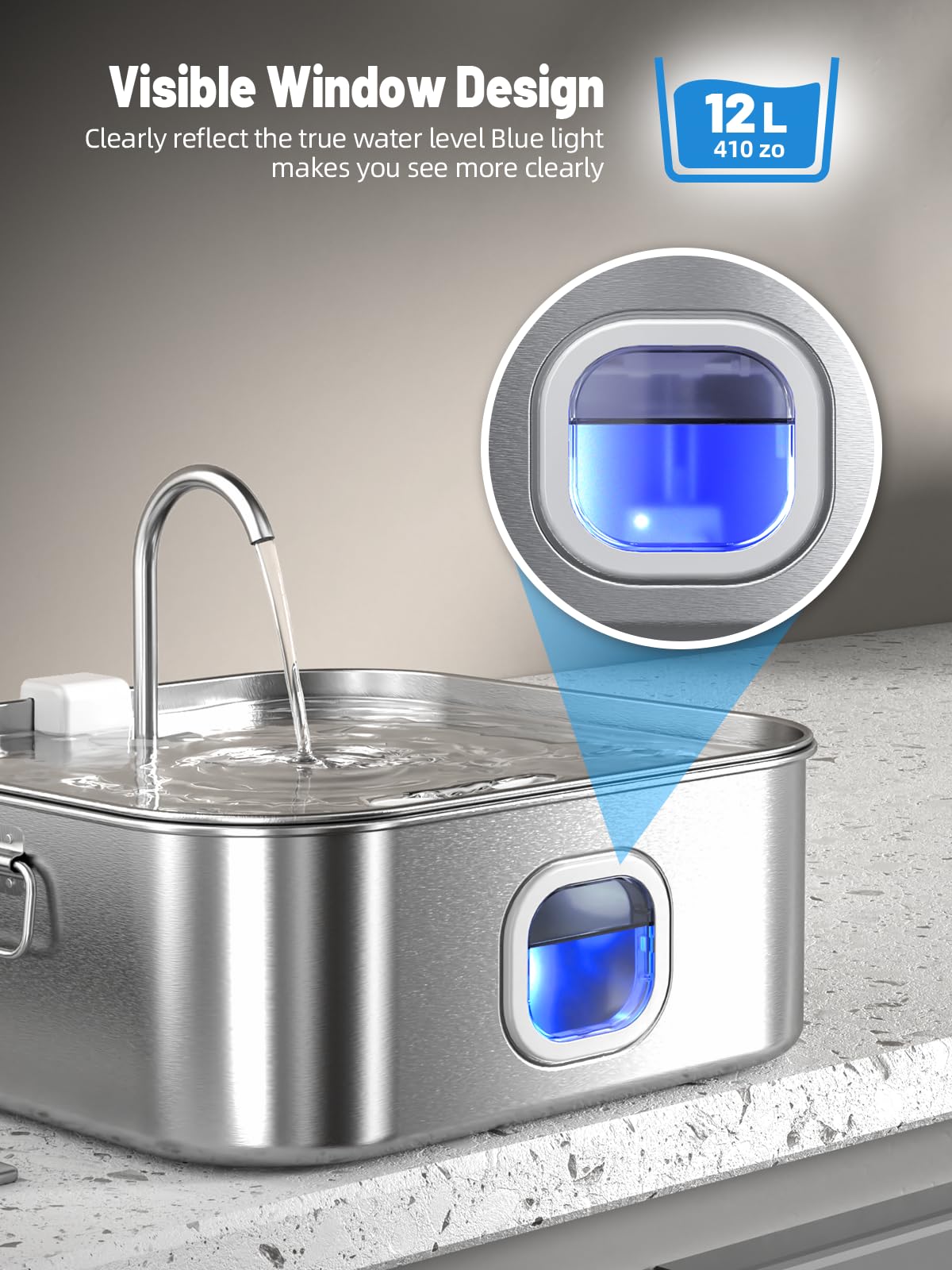 Dog Water Fountain Stainless Steel, 410Oz/3.2Gal/12L Large Pet Water Fountain For Large Dog, Dog Water Bowl Dispenser With Water