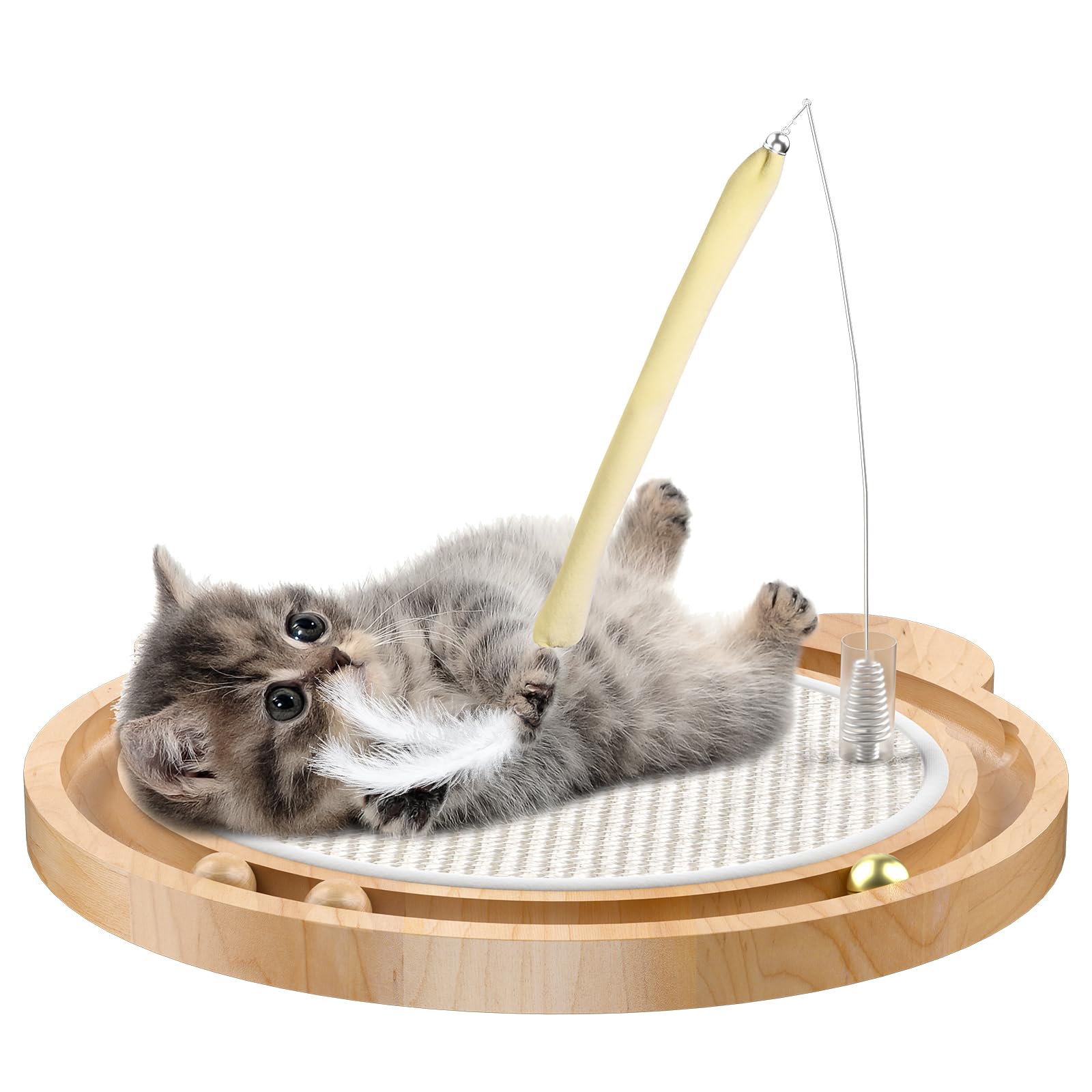 3-In-1 Cat Toys, Scratcher, Toys For Indoor Cats, Natural Sisal Scratching Board, Kitten Interactive With Ball Track & Retractab