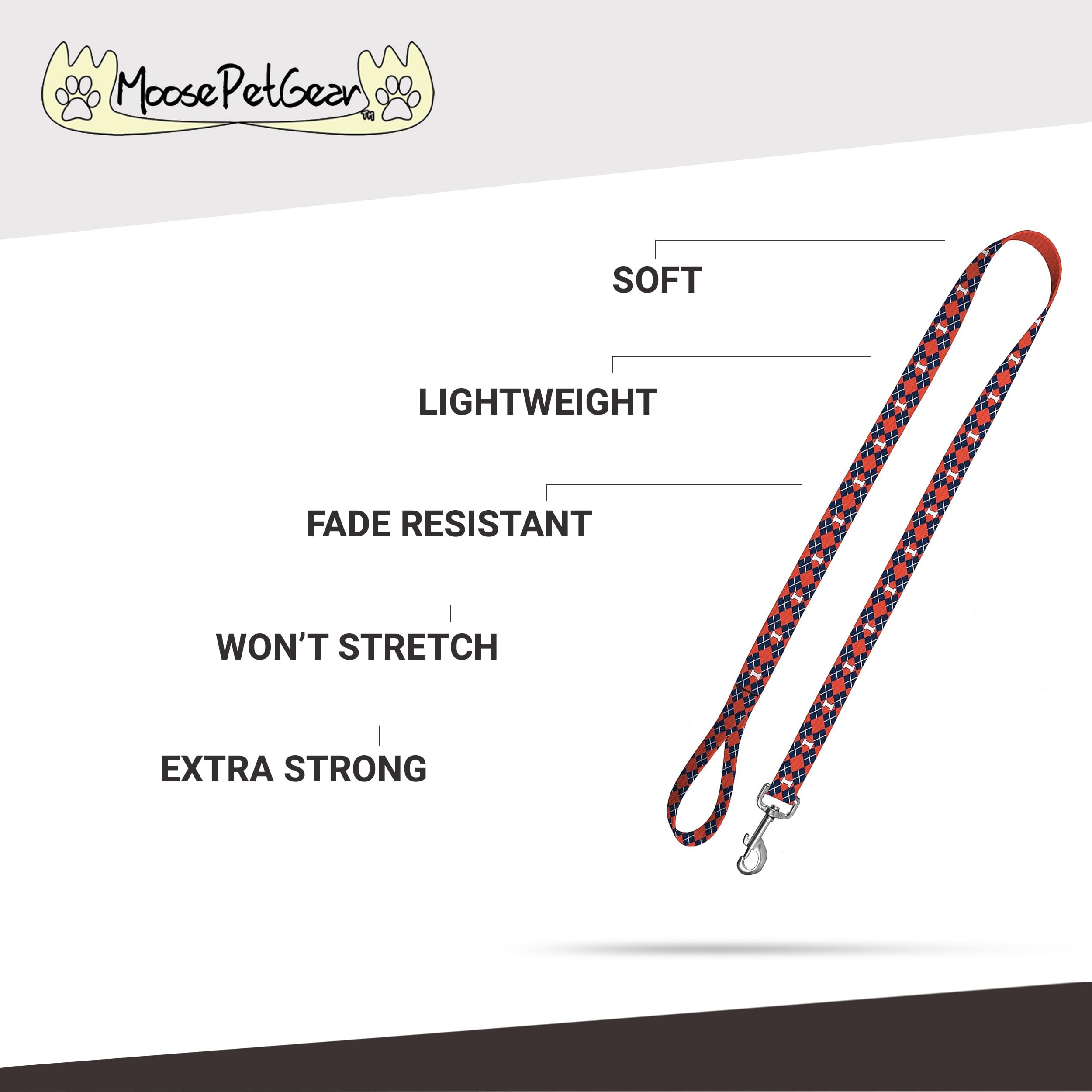 Moose Pet Wear Dog Leash – University Of Illinois Fighting Illini Pet Leash, 1 Inch Wide X 6 Feet Long, Argyle
