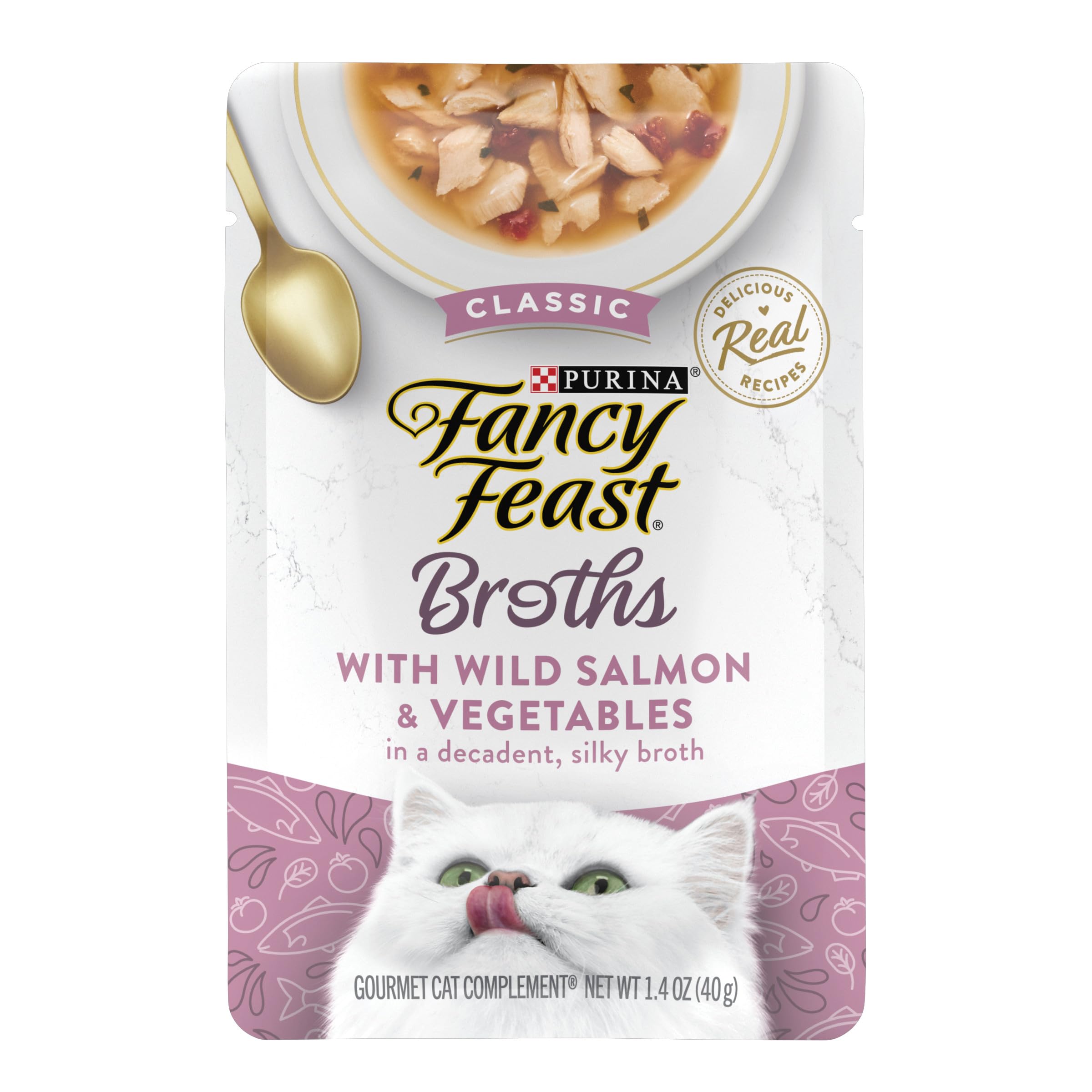 Purina Fancy Feast Lickable Wet Cat Food Broth Topper Complement, Classic With Wild Salmon and Vegetables - (Pack of 16) 1.4 oz.