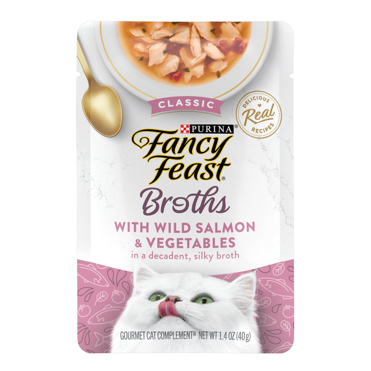 Purina Fancy Feast Lickable Wet Cat Food Broth Topper Complement, Classic With Wild Salmon And Vegetables - (Pack Of 16) 1.4 Oz. Pouches