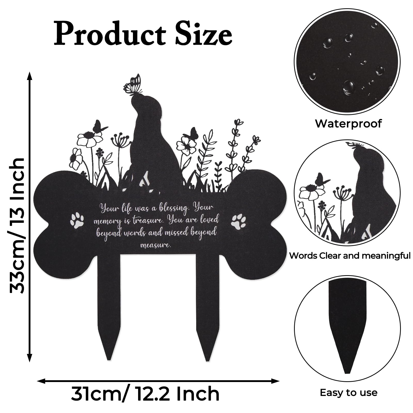 Fectzuea Metal Dog Memorial Garden Markers Waterproof Pet Grave Markers Decorations For Cemetery Pets Grave Stakes Plaque Dog Ga