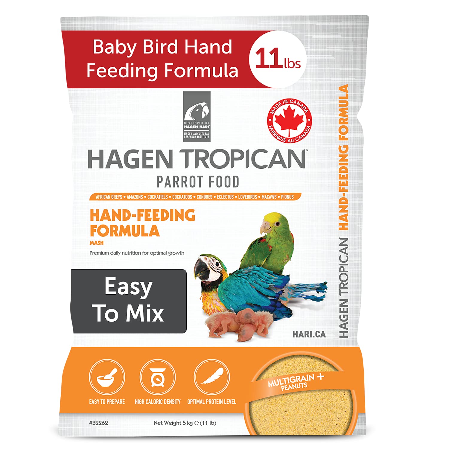 Hari Tropican Baby Bird Food, Parrot Food, complete Nutrition Diet, Hand-Feeding Formula, 11 lb Bag