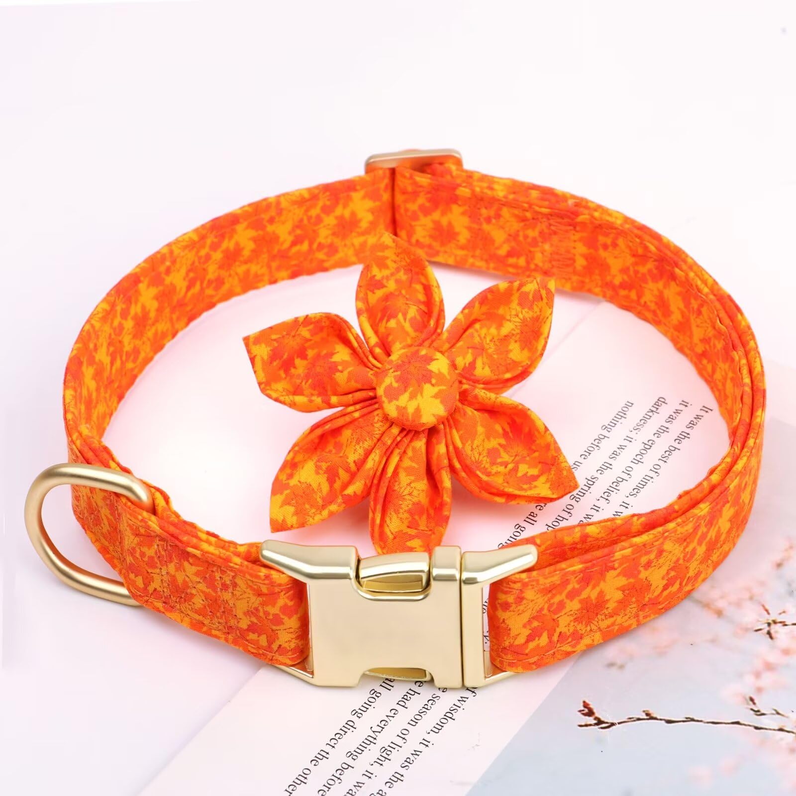 Beirui Cute Girl Dog Collars for Female Dogs, Fall Dog Collar with Flower, Soft Floral Pet Collars for Small Medium Large Dogs(M