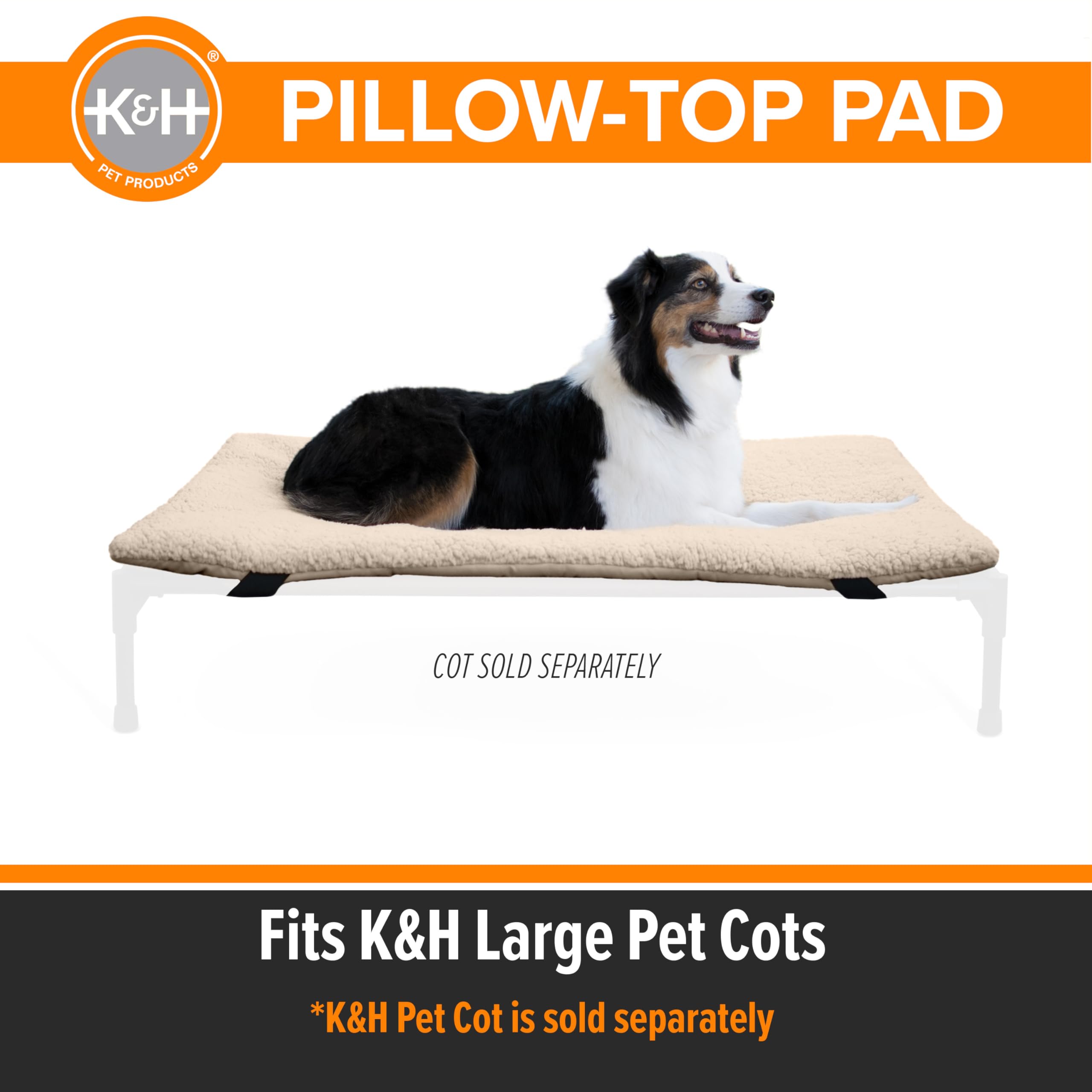 K&H Pet Products Dog Cot Pad (Cot Sold Separately), Pillow-Top Comfort Bed For K&H Large Elevated Dog Beds, Soft & Fluffy, Secure Fit Straps, Machine Washable, Portable - Large 42 X 30In Tan Fleece