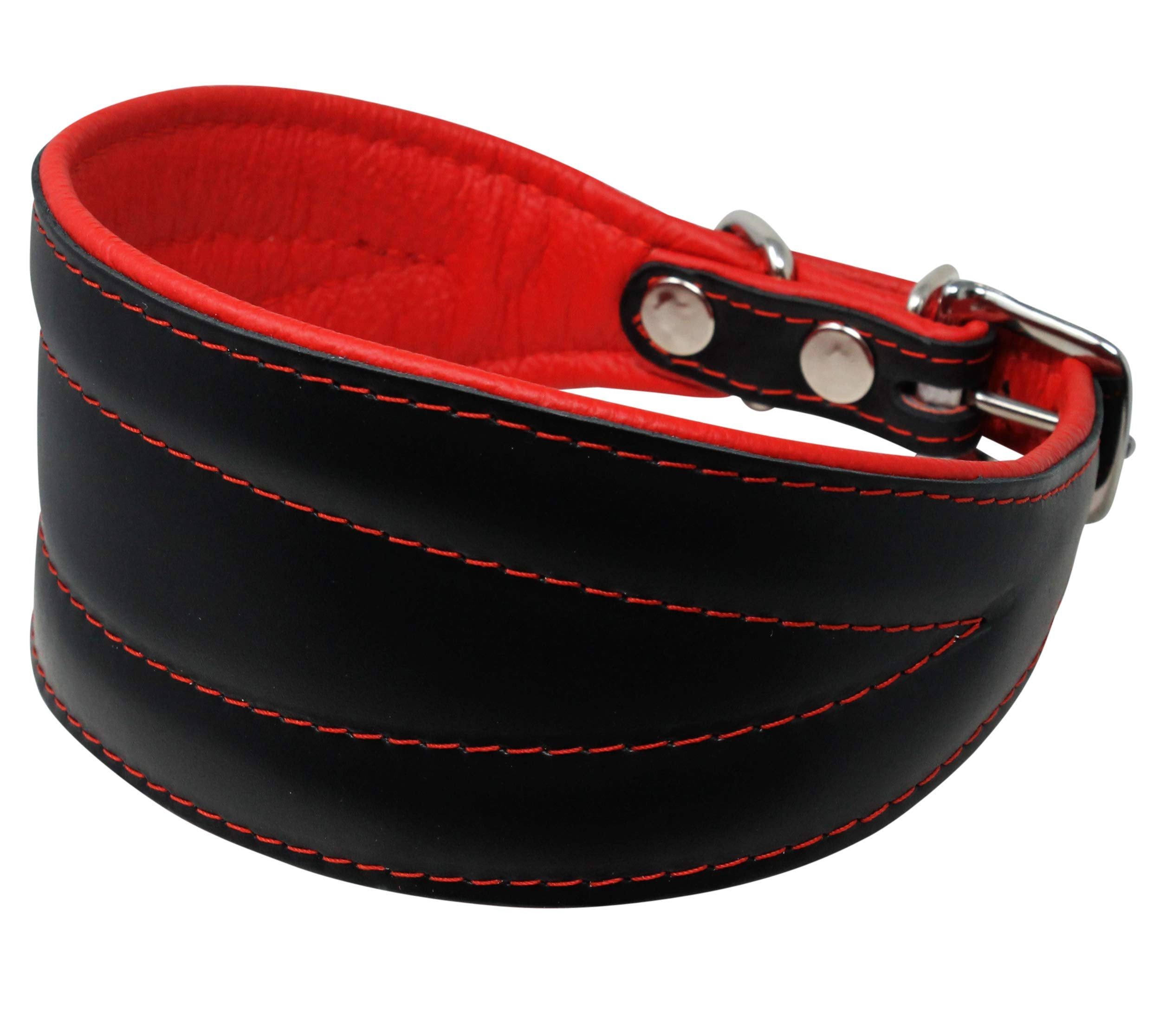 Real Leather Extra Wide Padded Tapered Dog Collar Glossy Black Greyhound Saluki Deerhound Lurcher Whippet Dachshund (14.25-17 Ne