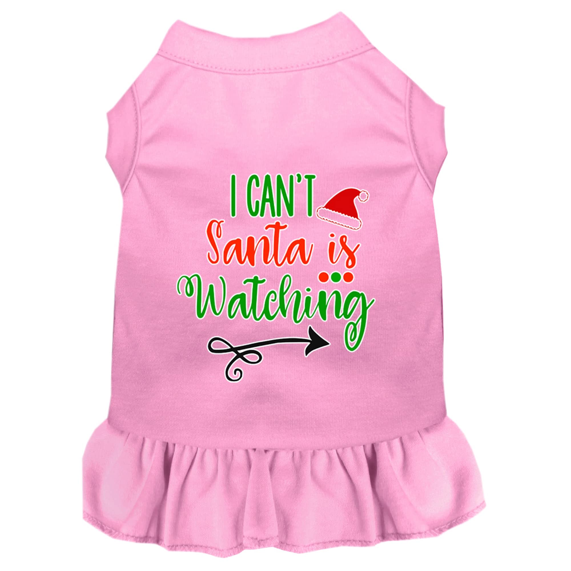 Christmas Pet Dog & Cat Dress Screen Printed, &quot;I Can't, Santa Is Watching&quot; Light Pink 3XL (25-35 lbs.)