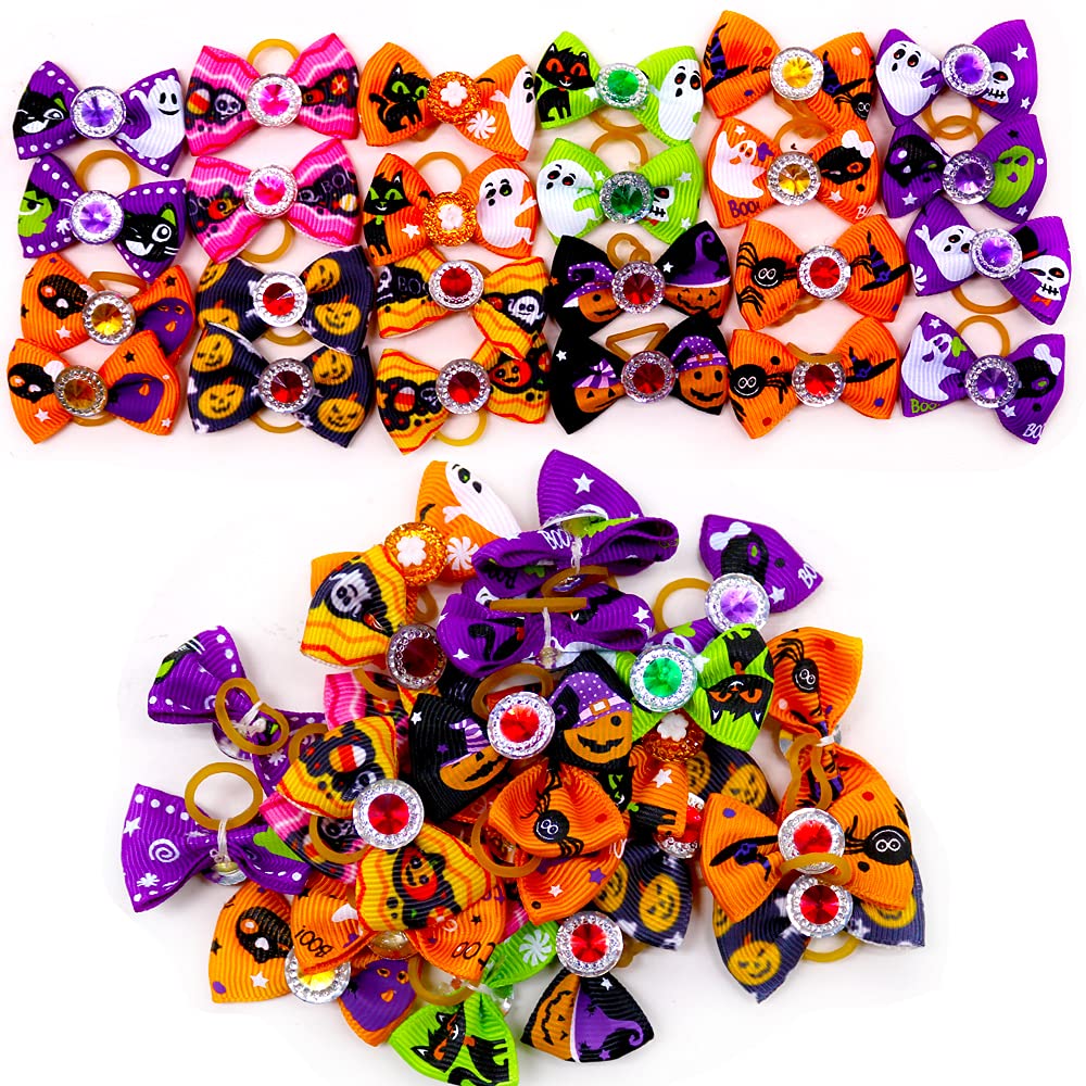 Masue Pets 20Pcs/10 Pairs Dog Hair Bows For Halloween Dog Rhinestone Bows Bling Puppy Dog Bows Dog Grooming Accessories