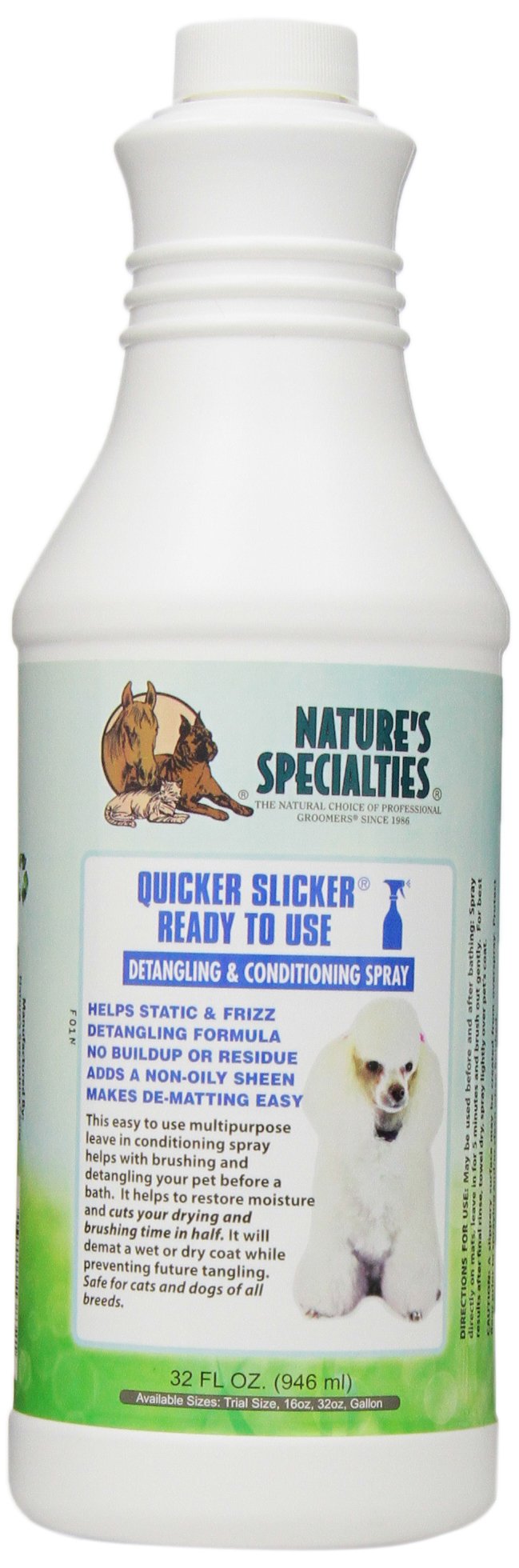 Natures Specialties Quicker Slicker Ready to Use Detangling and Conditioning Spray, Natural Choice for Professional Groomers, H