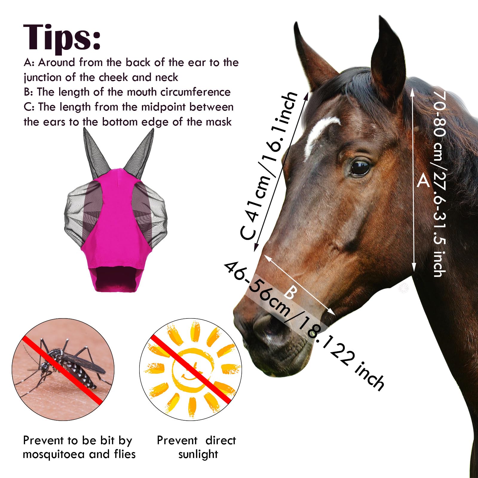 Weewooday 3 Pcs Horse Fly Masks for Horses Fly Masks with Ears Smooth and Elasticity Fly Mask with UV Protection (M,Purple,Pink,