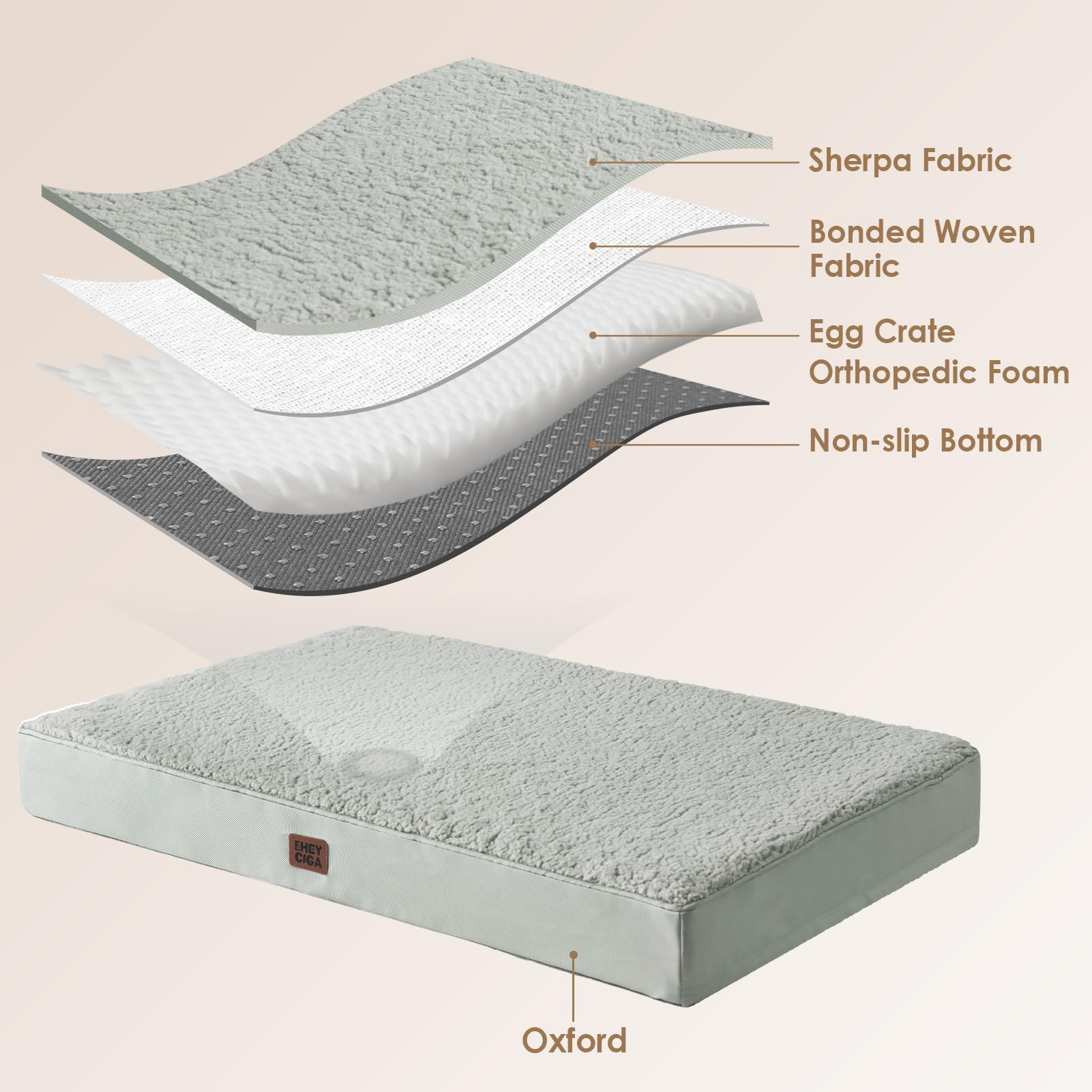 Eheyciga Orthopedic Dog Beds For Large Dogs With Removable Washable Cover, Greyish Green, 36X27