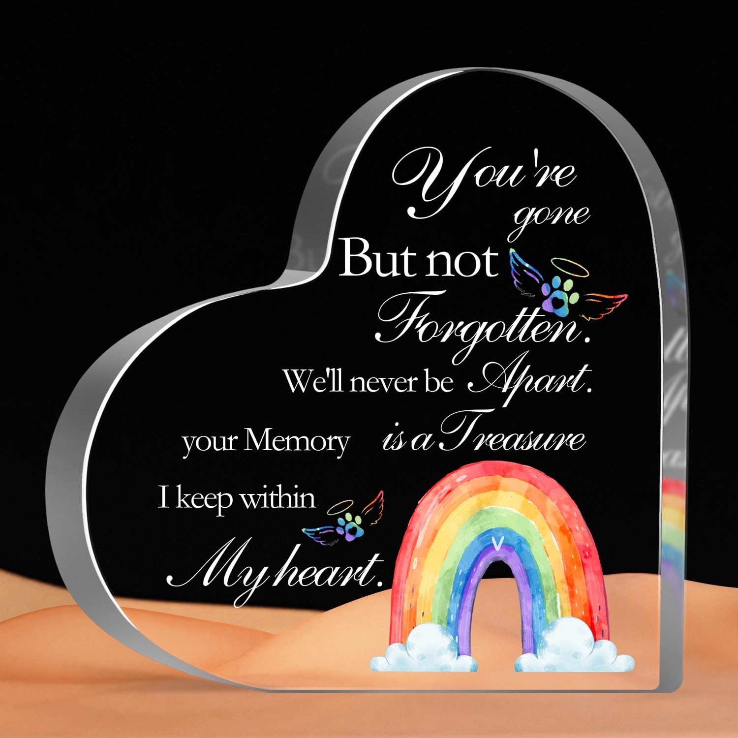Munlicar Acrylic Decorative Signage, Pet-Rainbow Memorial Signage, Heart Shaped, 5.1 X 5.1 Inches, For Loss Of Dog Cat, Sympathy