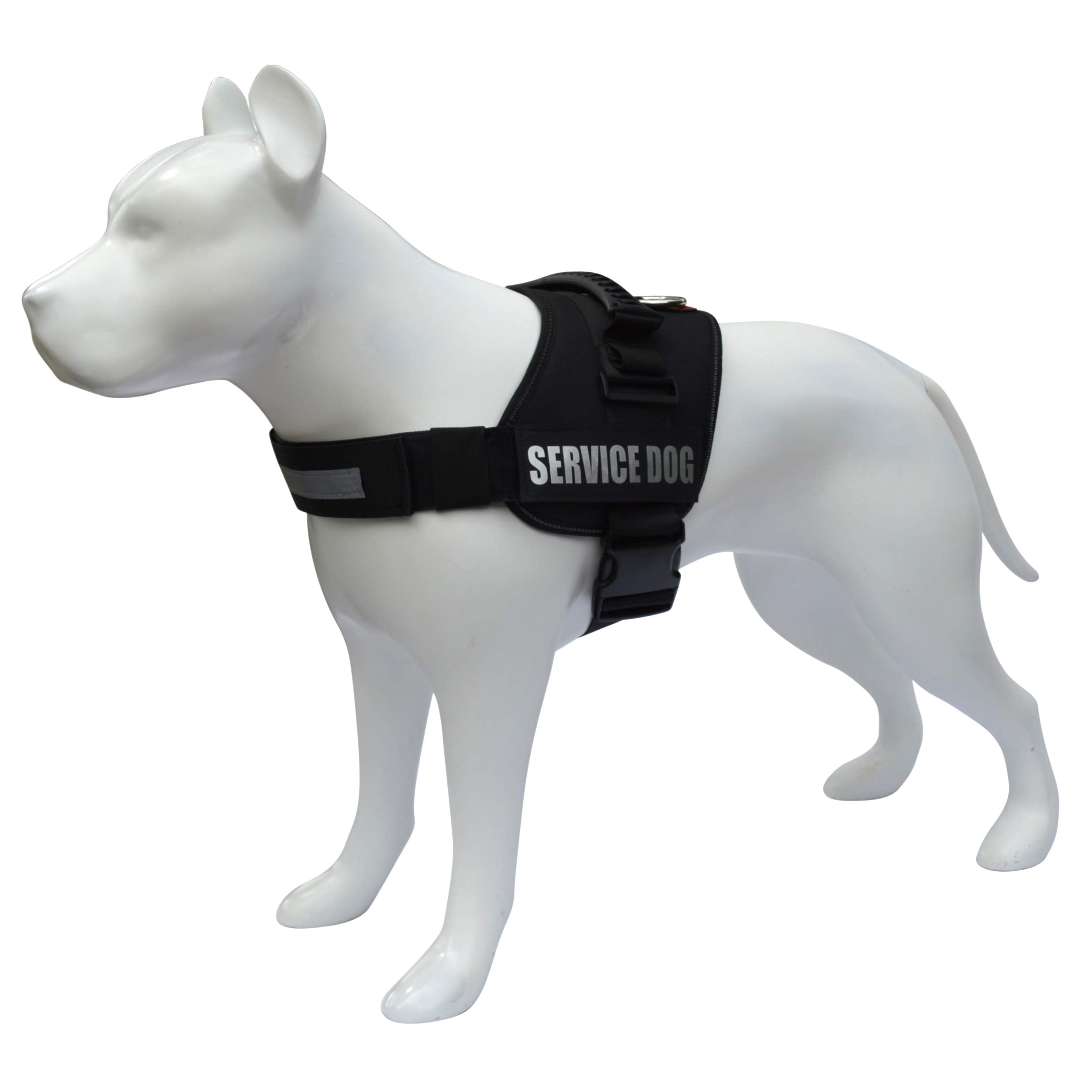 Albcorp Service Dog Vest Harness - Reflective - Woven Polyester And Nylon, Comfy Mesh Padding - Sizes From Xxs To Xl - Service Dog Patches Included. Black, Large