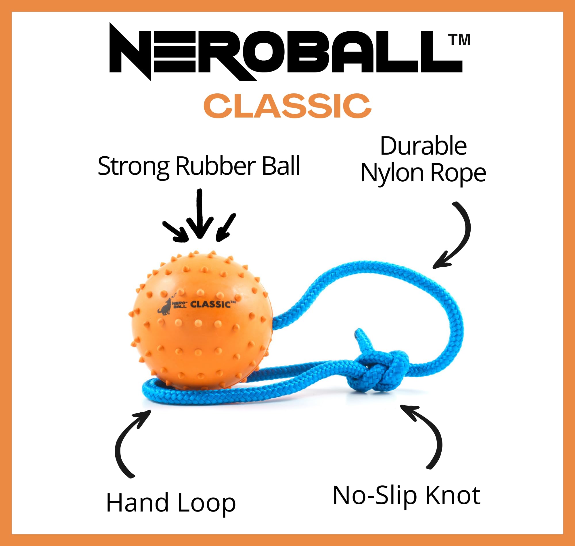 The Nero Ball Classic Tm - K-9 Ball On A Rope Reward And Exercise Rubber Ball - Fetch Ball