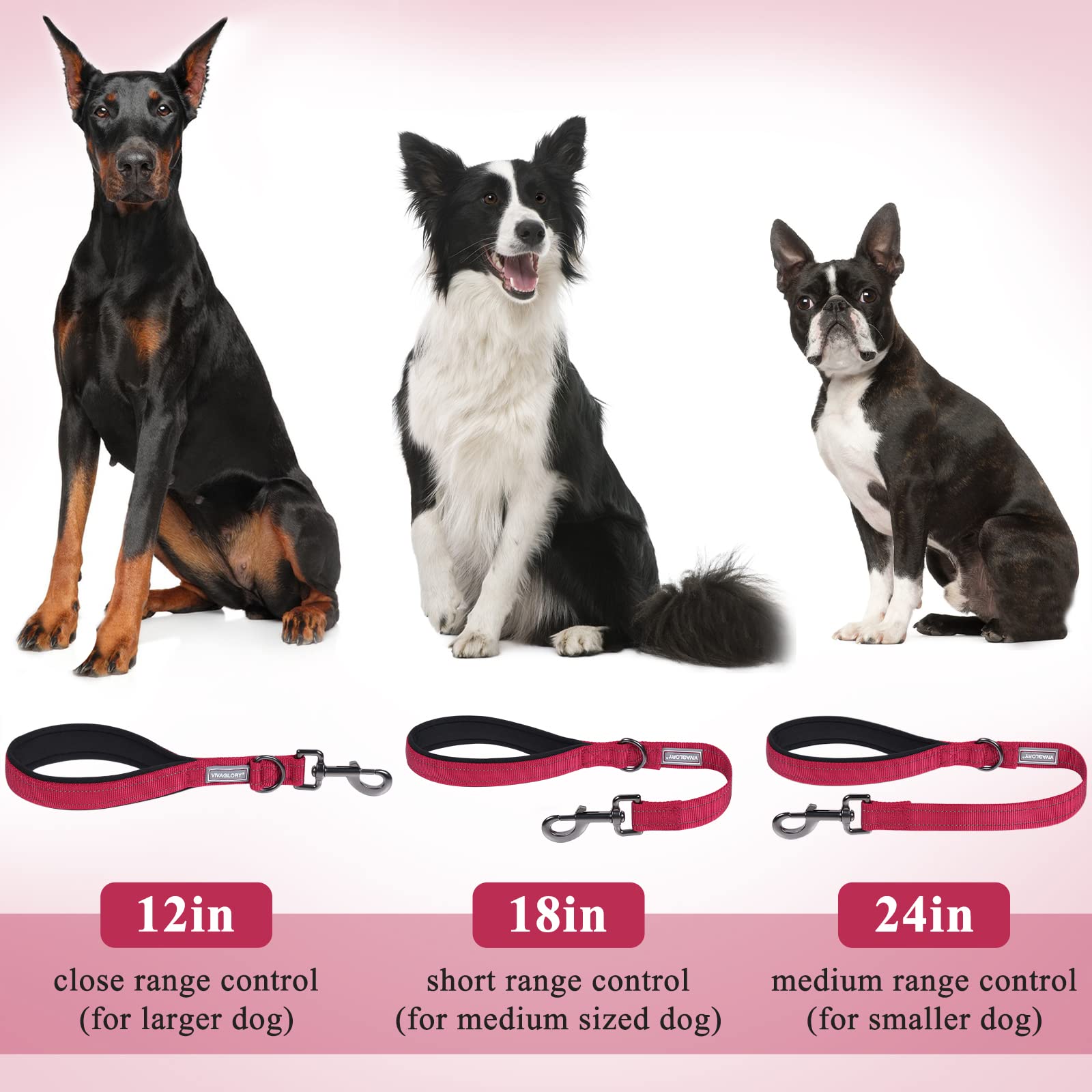Vivaglory Short Traffic Leash For Medium & Large Dogs, 18Inch, Red