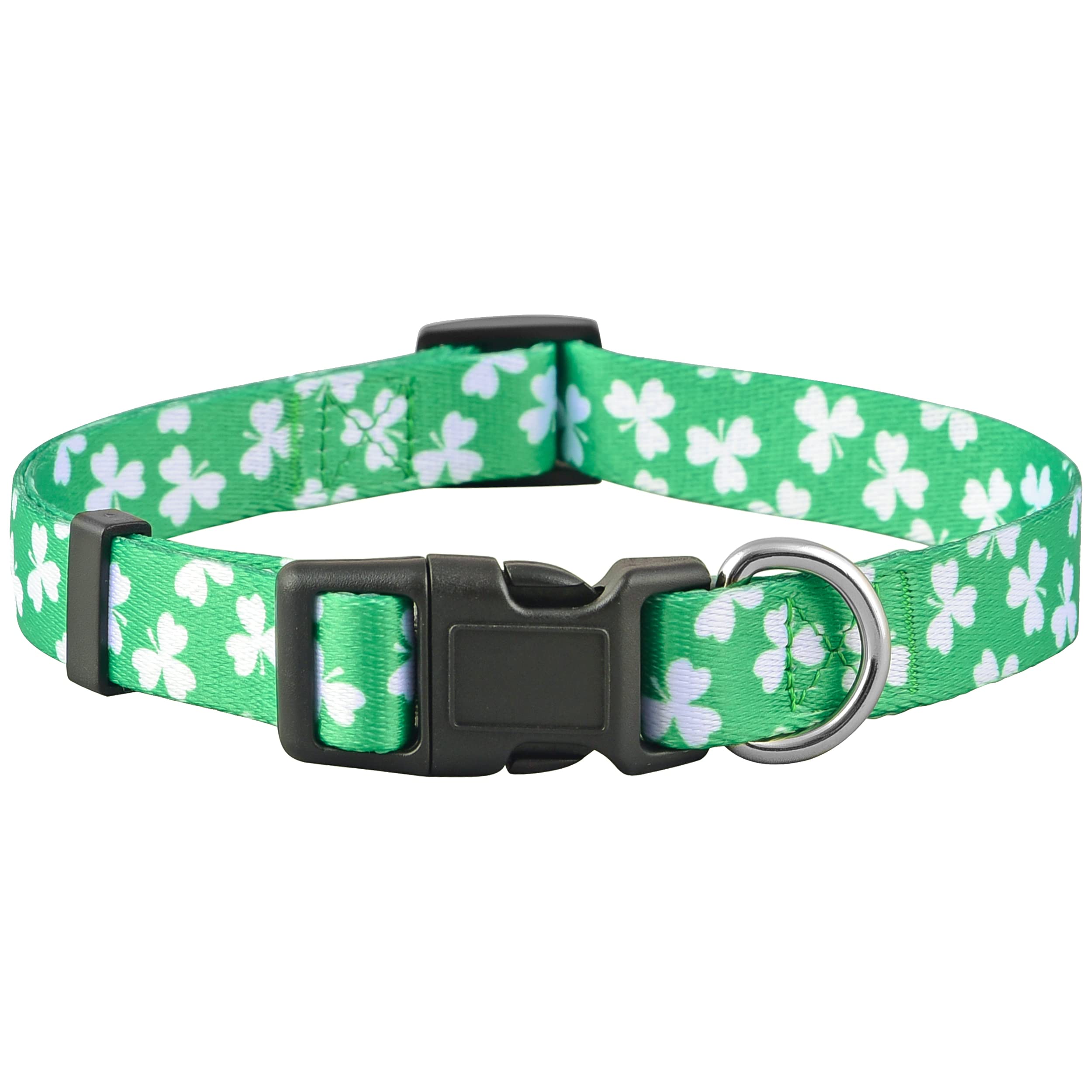 St Patricks Day Dog Collar With Bowtie, Gift Decor For Irish, Lucky Clover Shamrock Bow Tie (Medium, St. Patrick'S White Clover)