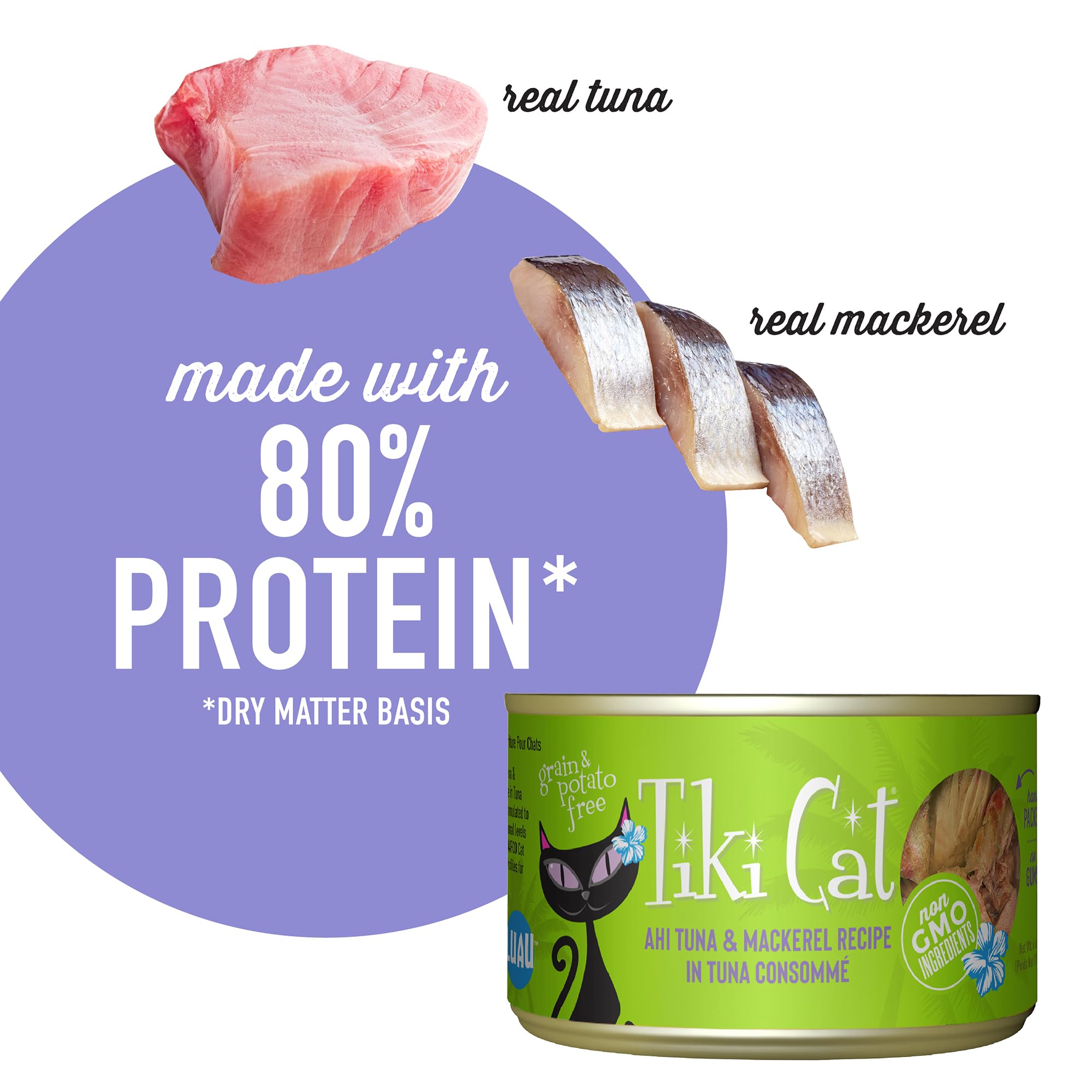 Tiki Cat Luau Grain-Free, Low-Carbohydrate Wet Food with Poultry or Fish in Consomme for Adult Cats & Kittens, 2.8oz, 12pk, Tuna