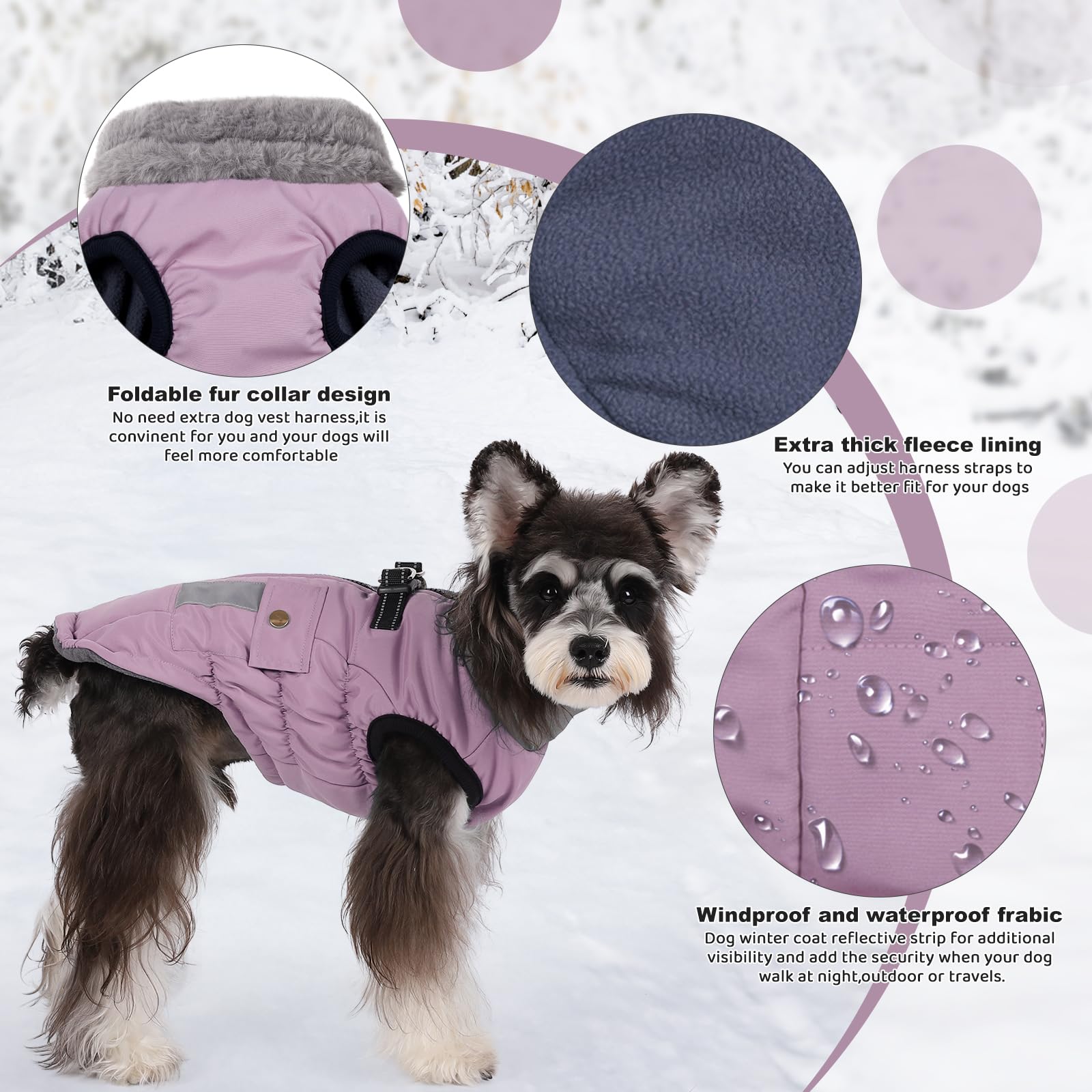 Gyuzh Dog Jacket With Faux Fur Collar & Reflective Pockets - Adjustable Winter Coat For Small To Xx-Large Dogs (Pink)