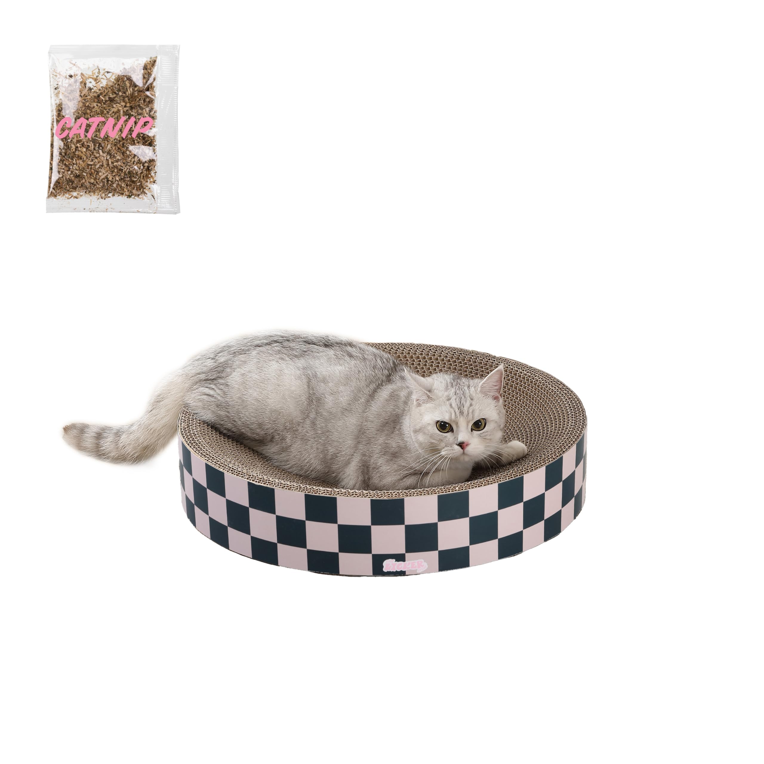 The Licker Store Csr1010C Nelson 20.13'' Modern Cardboard Round Bowl Cat Scratcher With Catnip, Peony