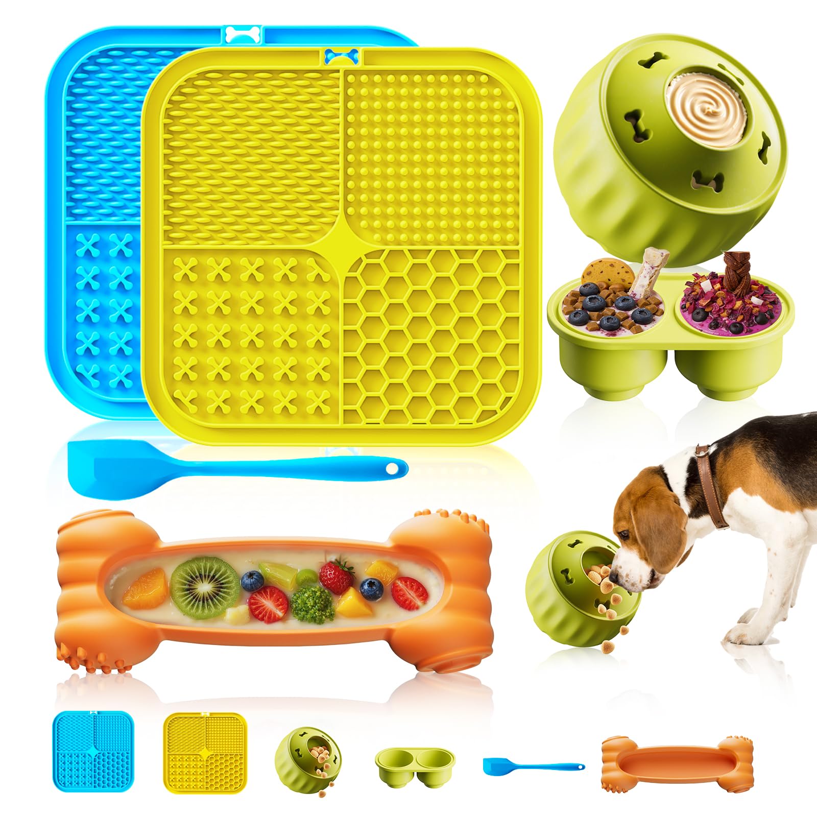 DEPURE Dog Enrichment Toys 6 Pack-Dog Toys to Keep Them Busy,Lick Mat,Ball & Chew Bone with Peanut Butter,Frozen Treat Puzzle Di