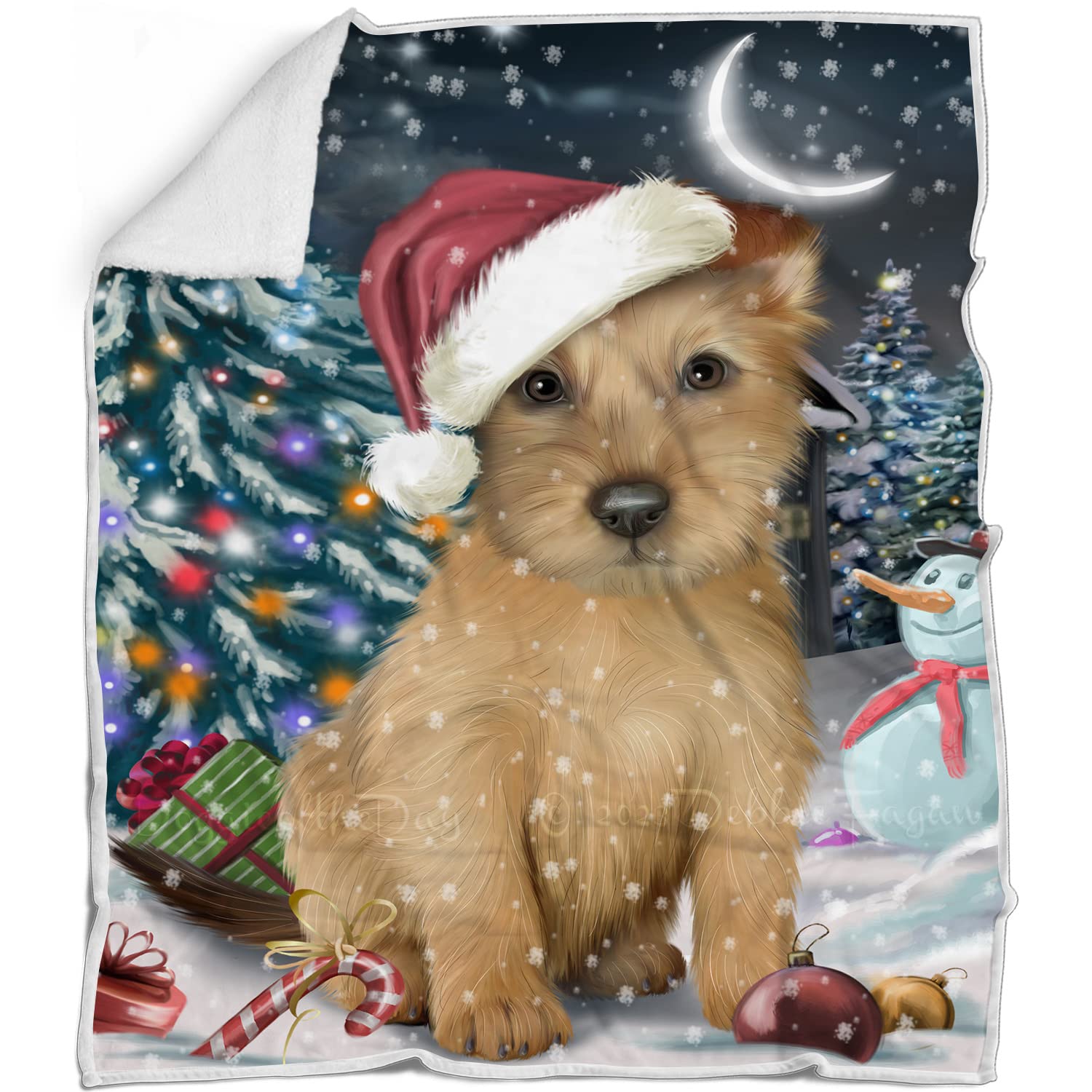 Australian Terrier Dog Blanket  Have a Holly Jolly Christmas  Super Soft & Warm Pet Theme for Sofa or Bed, Warm Fleece, Sherpa