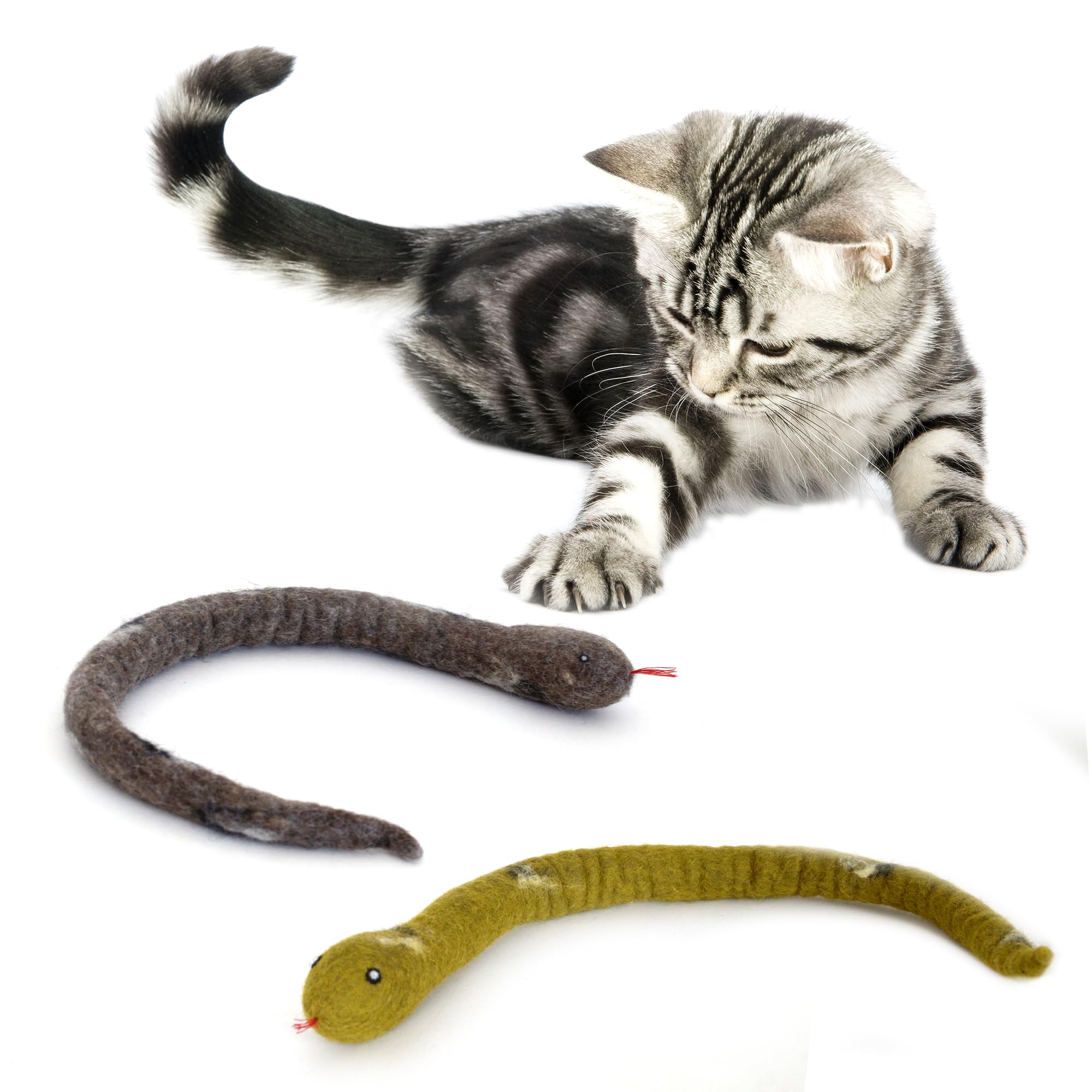Glaciart One Felt Cat Snake Toy - Soft Fuzzy Enrichment 100% Natural Wool - Interactive Catnip Play Cat Toy Set - Safe For Pets,