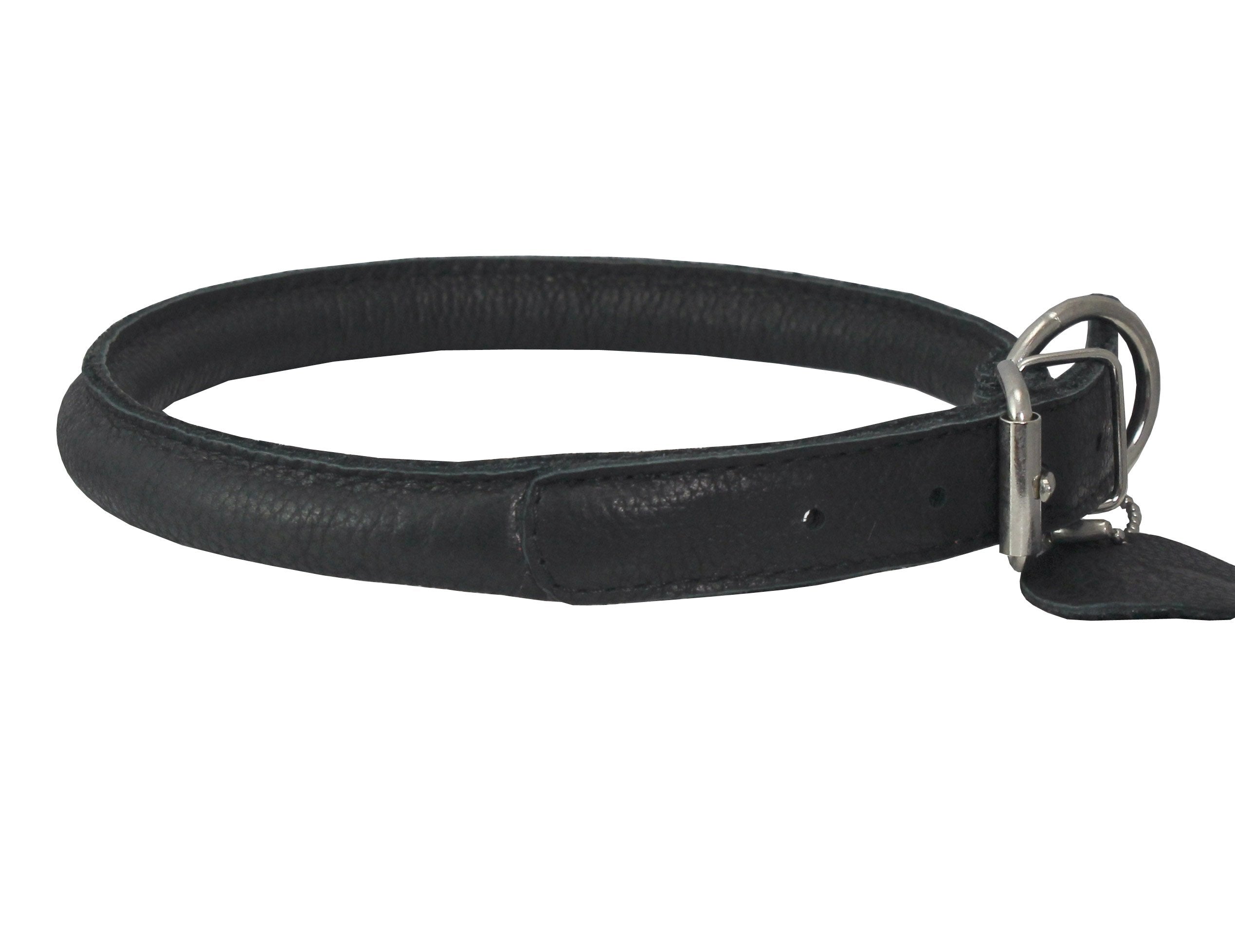 Genuine Leather Rolled Dog Collar 15''-18'' Neck Size, Chow Chow, Collie, Labrador
