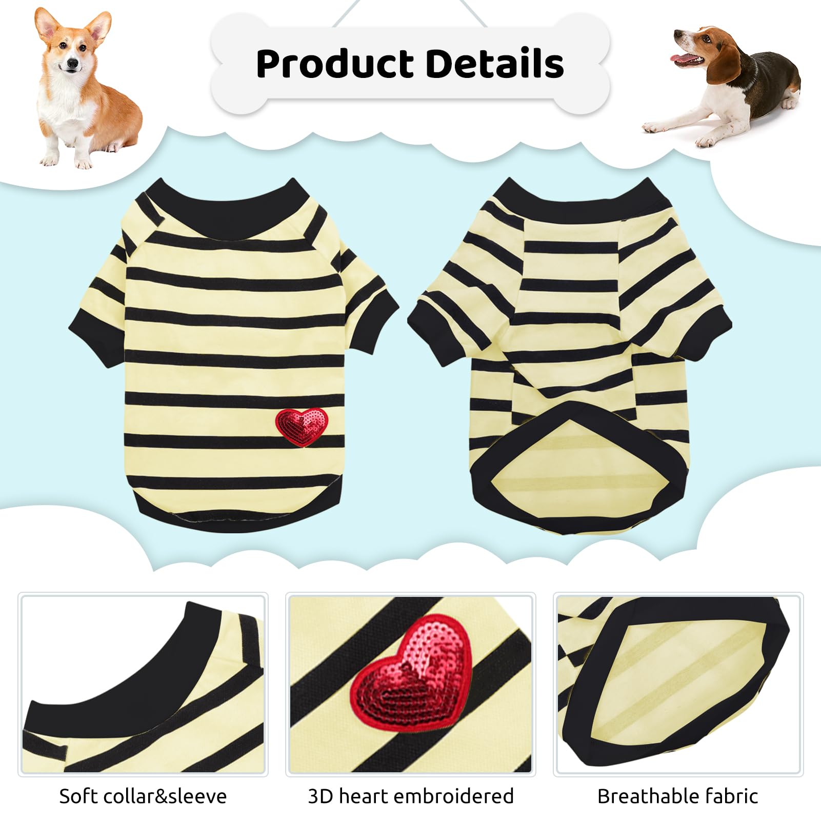 Preferhouse Dog Shirts For Medium Dogs Cats, Dog Striped T-Shirts Dog Vest Pet Apparel Tee Shirts Spring Summer Suitable For Sma
