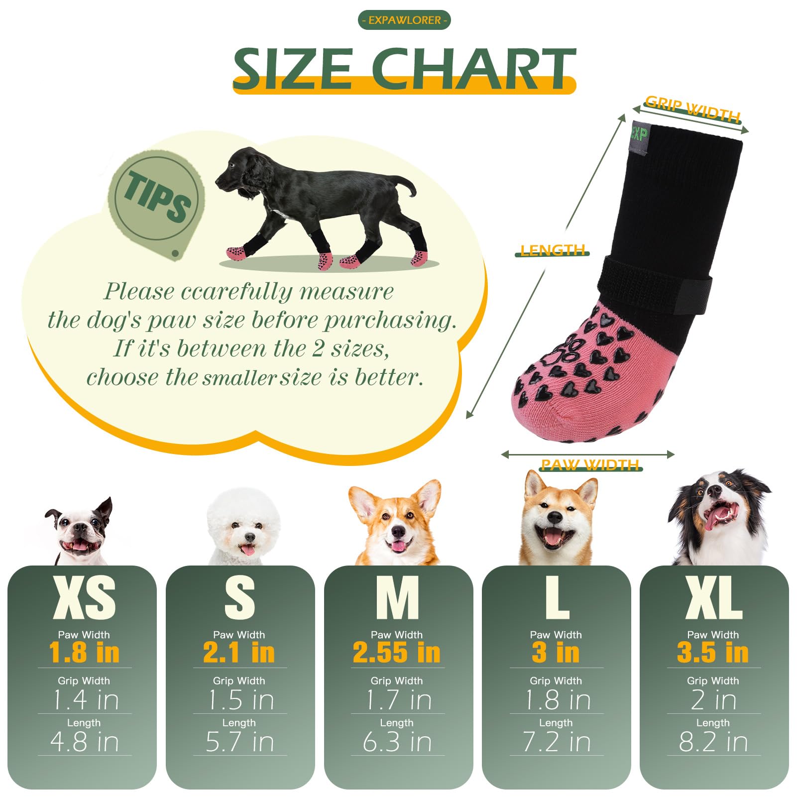 EXPAWLORER Anti Slip Dog Socks to Prevent Licking Paws - Dog Shoes for Hot Pavement, Dog Boots & Paw Protectors, Dog Booties for