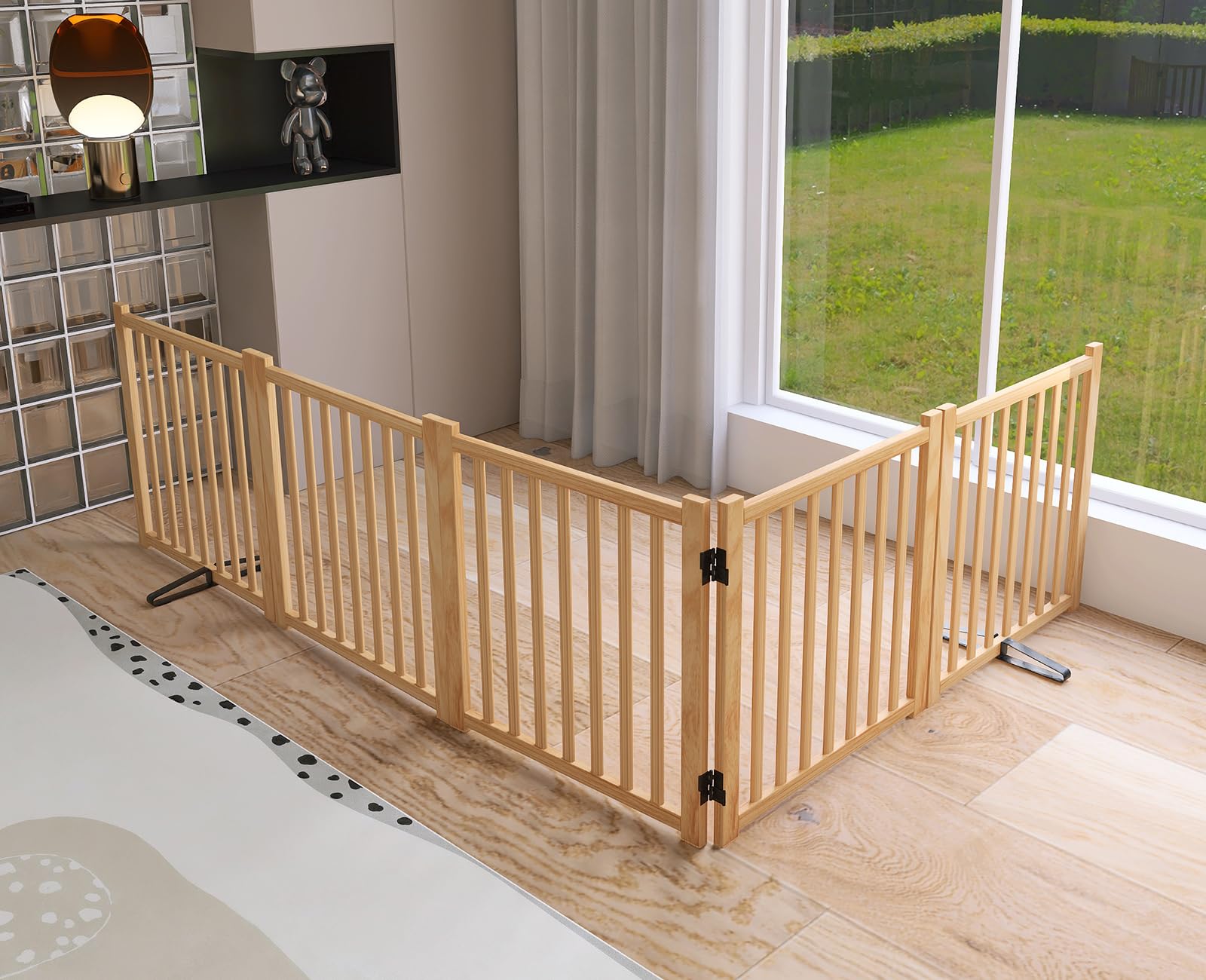 YOCAN Wooden Freestanding Dog Gates for The House, Doorways, Stairs,Wood Pet Fences Indoor Pet Gate,Step Over Fence-5 Panels L:1