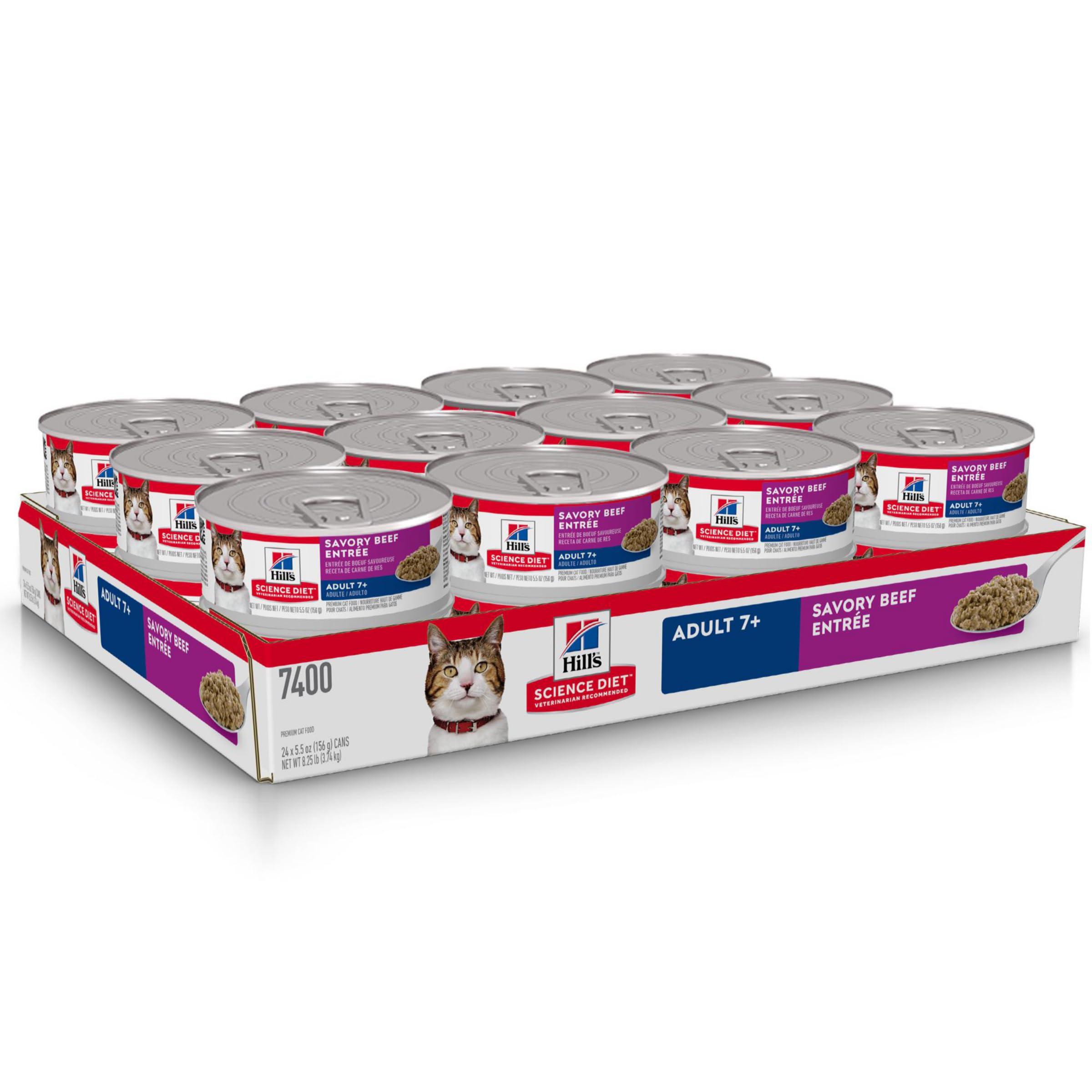 Hills Science Diet Adult 7+, Senior Adult 7+ Premium Nutrition, Wet Cat Food, Beef Minced, 5.5 oz Can, Case of 24