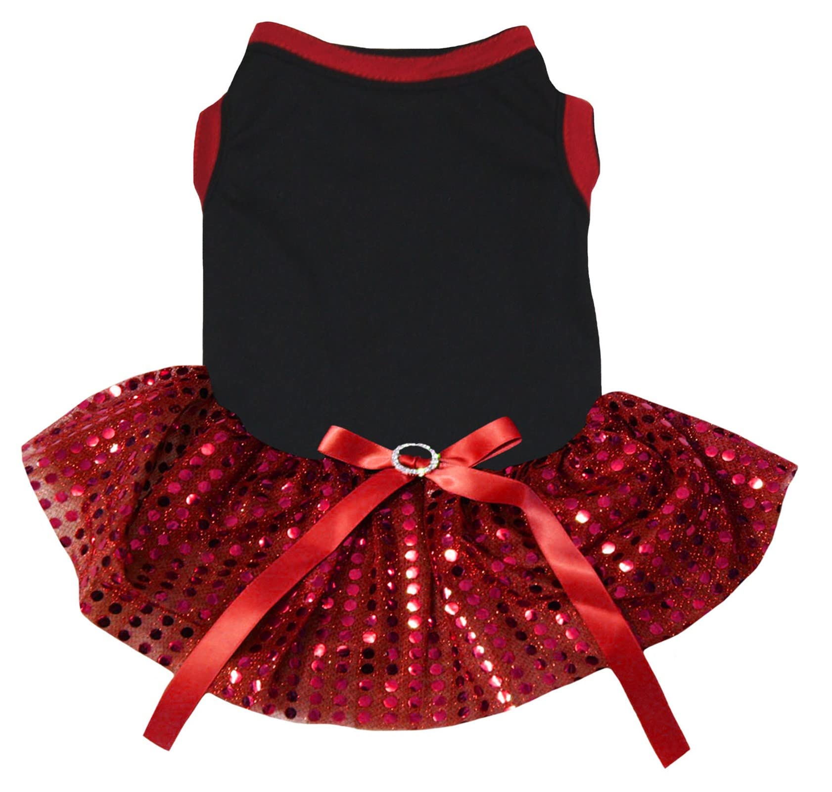 Petitebella Plain Sequins Tutu Puppy Dog Dress (Black/Red, Xxx-Large)