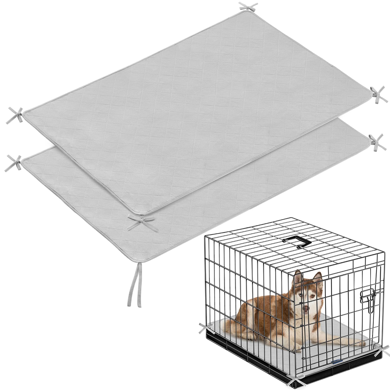 Waterproof Dog Crate Mat With Rope 2 Pack (42X28), Washable Pee Pads For Dogs, Non-Slip Training Pads For Dogs, Fits 42 Inch Dog