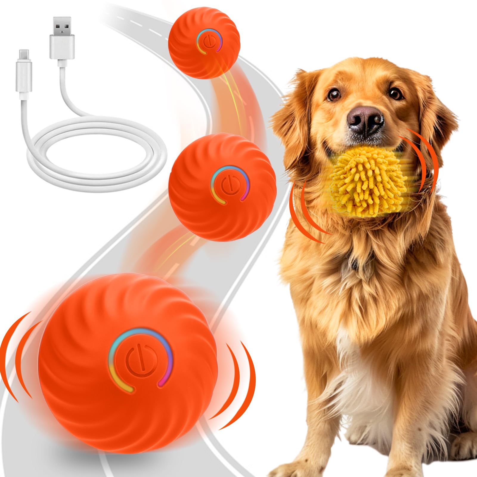 Interactive Dog Toys Ball, Self Rolling Dog Ball with Cover Anti-Chewer for Small/Medium/Large Puppy Pet Toys, Active Rolling Ba
