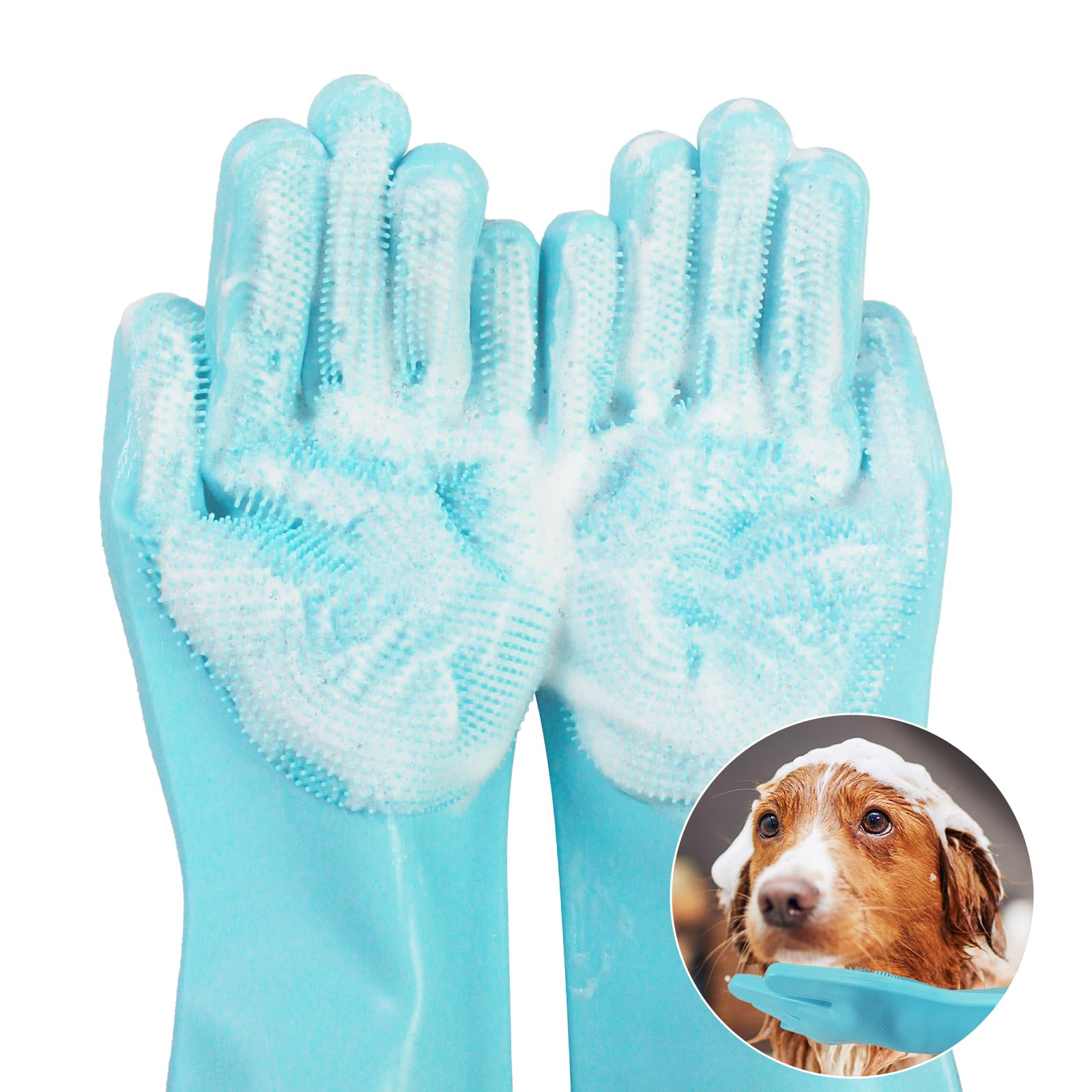 Pet Grooming Gloves  Cat And Dog Glove Brush, High Efficiency Pet Hair Removal Massage Gloves, Silicone Bath Cleaning Gloves (1