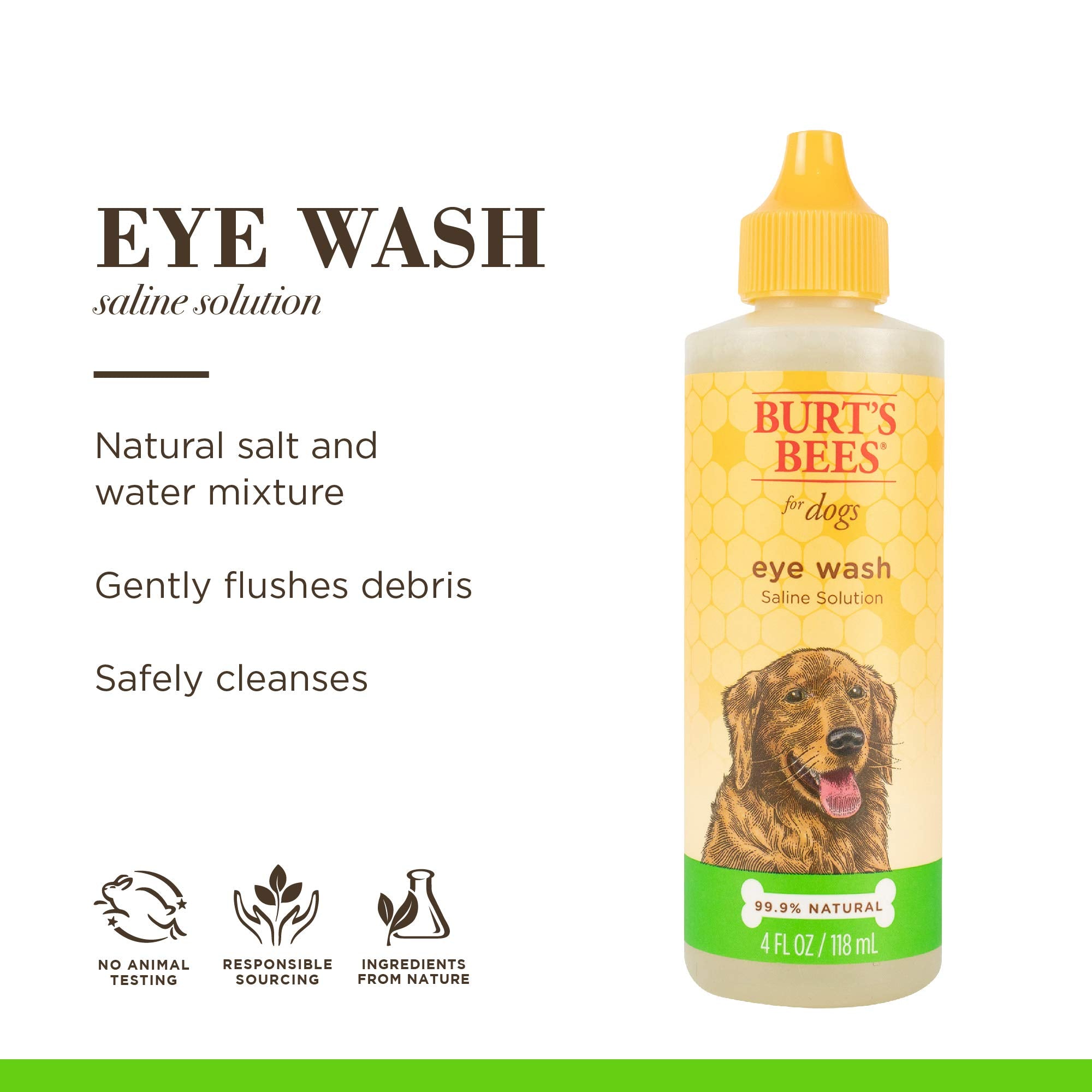Burts Bees for Pets Eye Wash with Saline Solution for Dogs, 2pk, 99.9% Natural Origin Formulas, Dog Eye Cleaner, Eye Wash for D