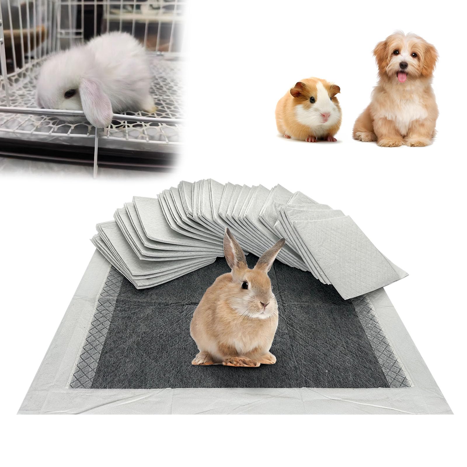 Pesandy Rabbit Pee Pads, Pet Toilet/Potty Training Pads, 120Pcs All Absorb & Odor Control Disposable Cage Liners With Quick-Dry 