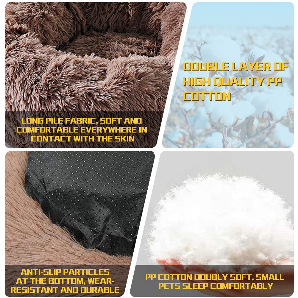 Kimpets Dog Bed Calming Dog Beds For Small Medium Large Dogs - Round Donut Washable Dog Bed, Anti-Slip Faux Fur Fluffy Donut Cud