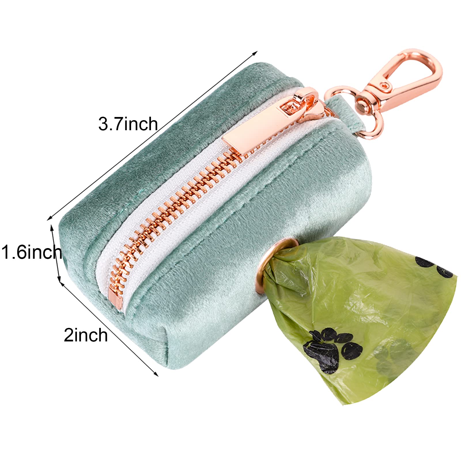 Aring Pet Dog Waste Bag Dispenser, Velvet Green Doggy Poop Bags Holders Attach To Any Leashes, Portable Washable Pet Waste Pouch